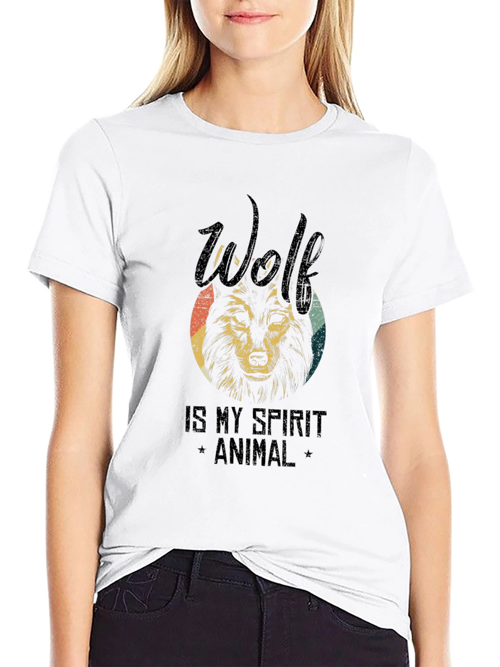 Wolf Spirit Animal Graphic Tee - Black Cotton T-Shirt