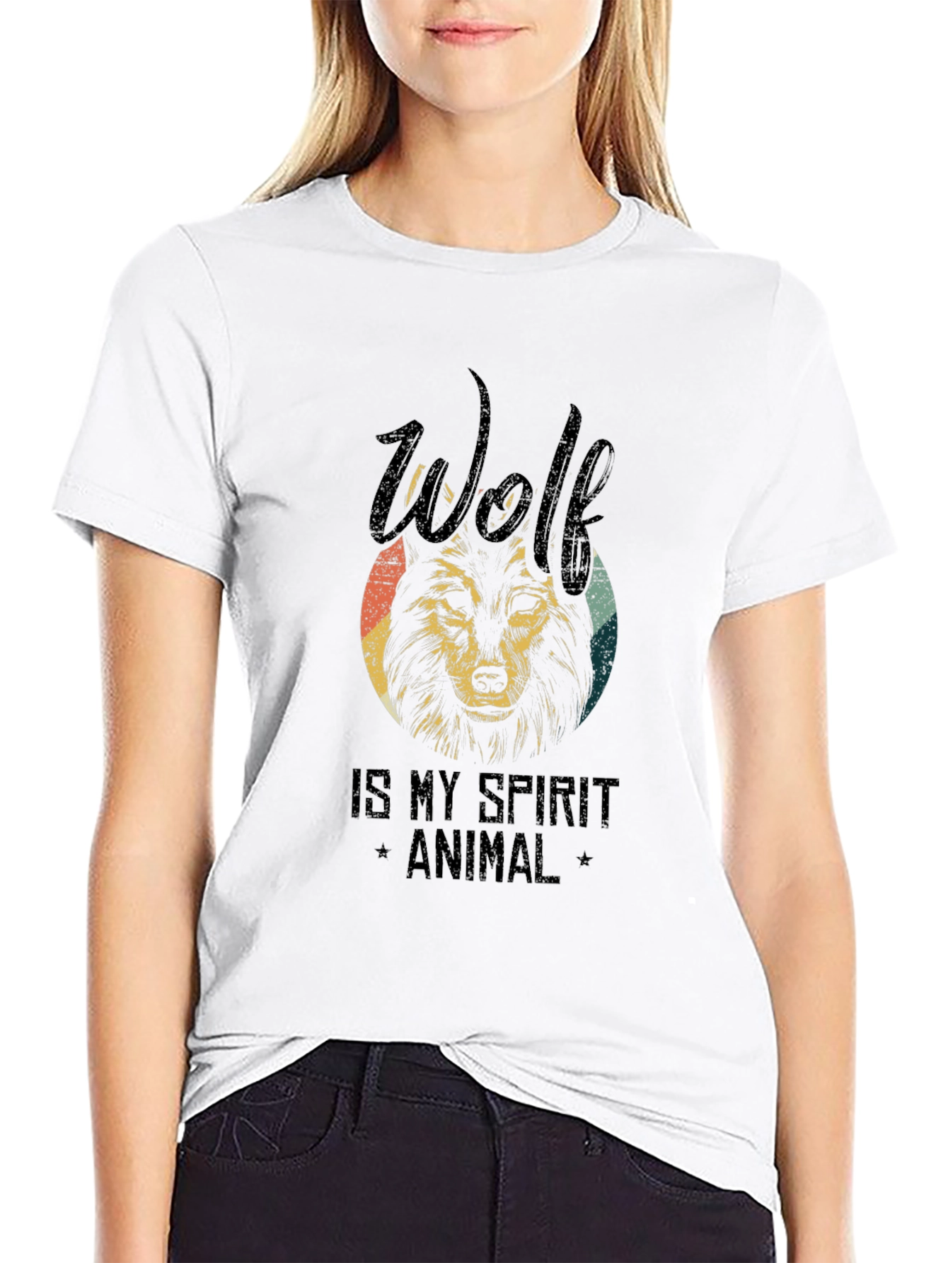 Wolf Spirit Animal Graphic Tee - Black Cotton T-Shirt