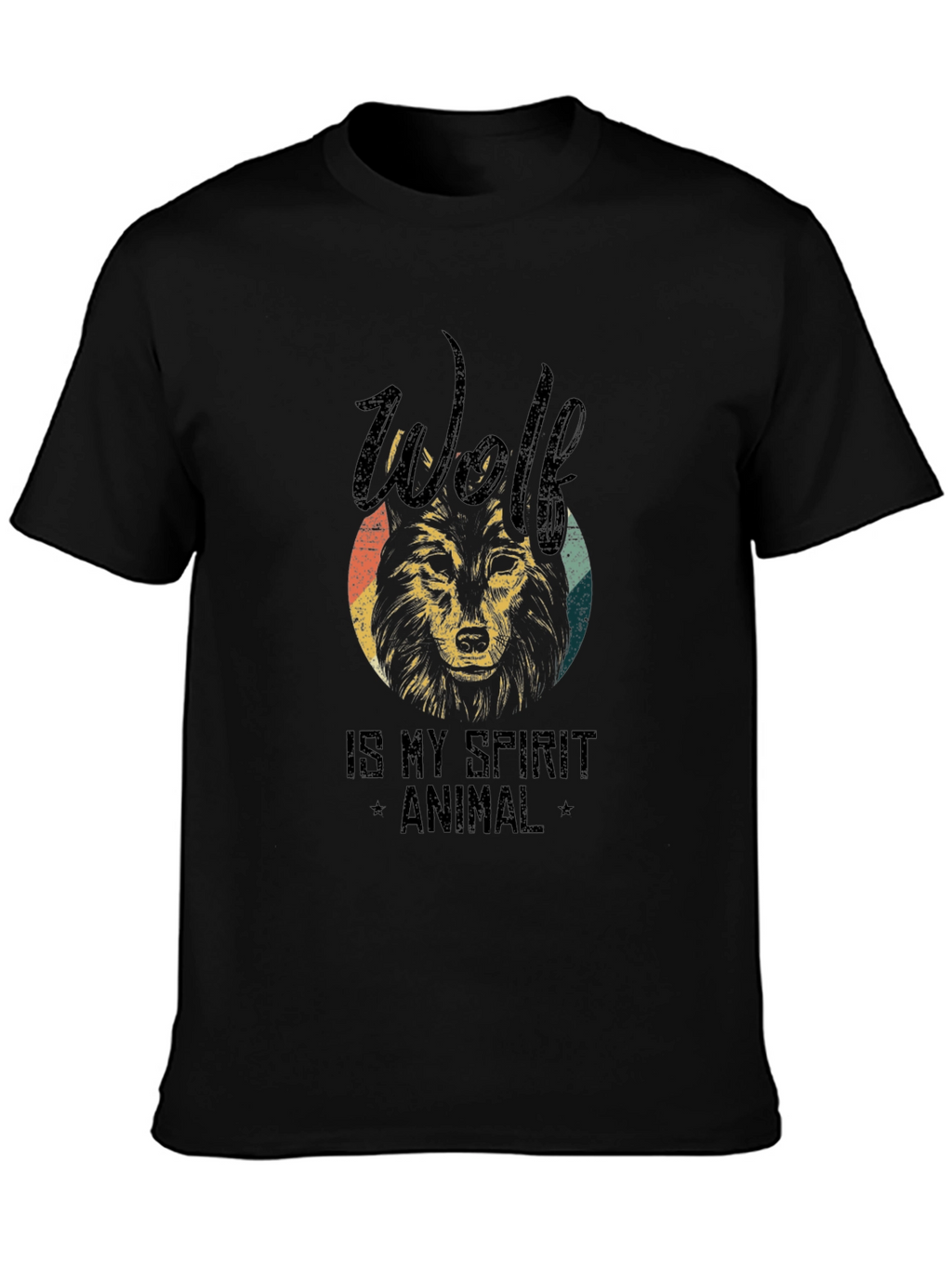 Wolf Spirit Animal Graphic Tee - Black Cotton T-Shirt