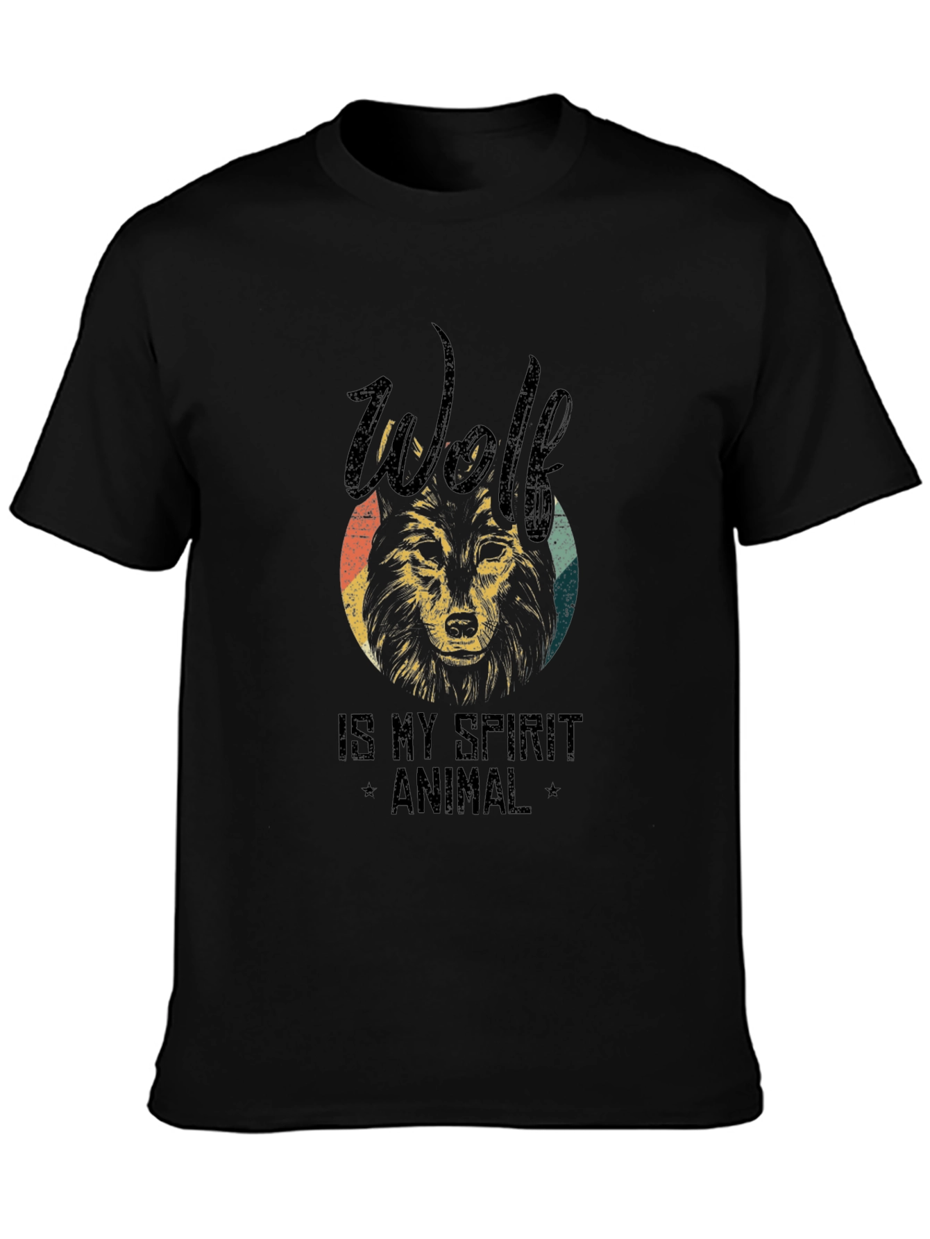 Wolf Spirit Animal Graphic Tee - Black Cotton T-Shirt