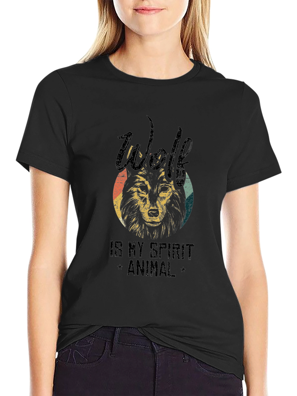 Wolf Spirit Animal Graphic Tee - Black Cotton T-Shirt