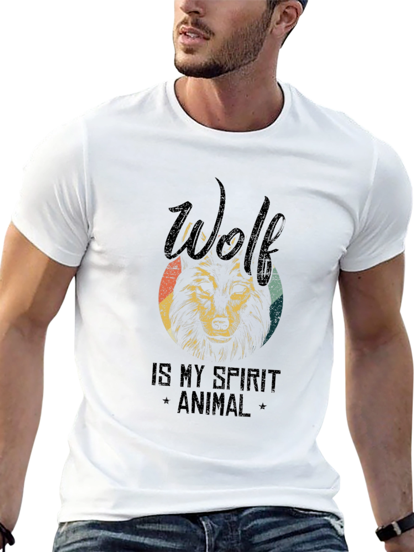 Wolf Spirit Animal Graphic Tee - Black Cotton T-Shirt