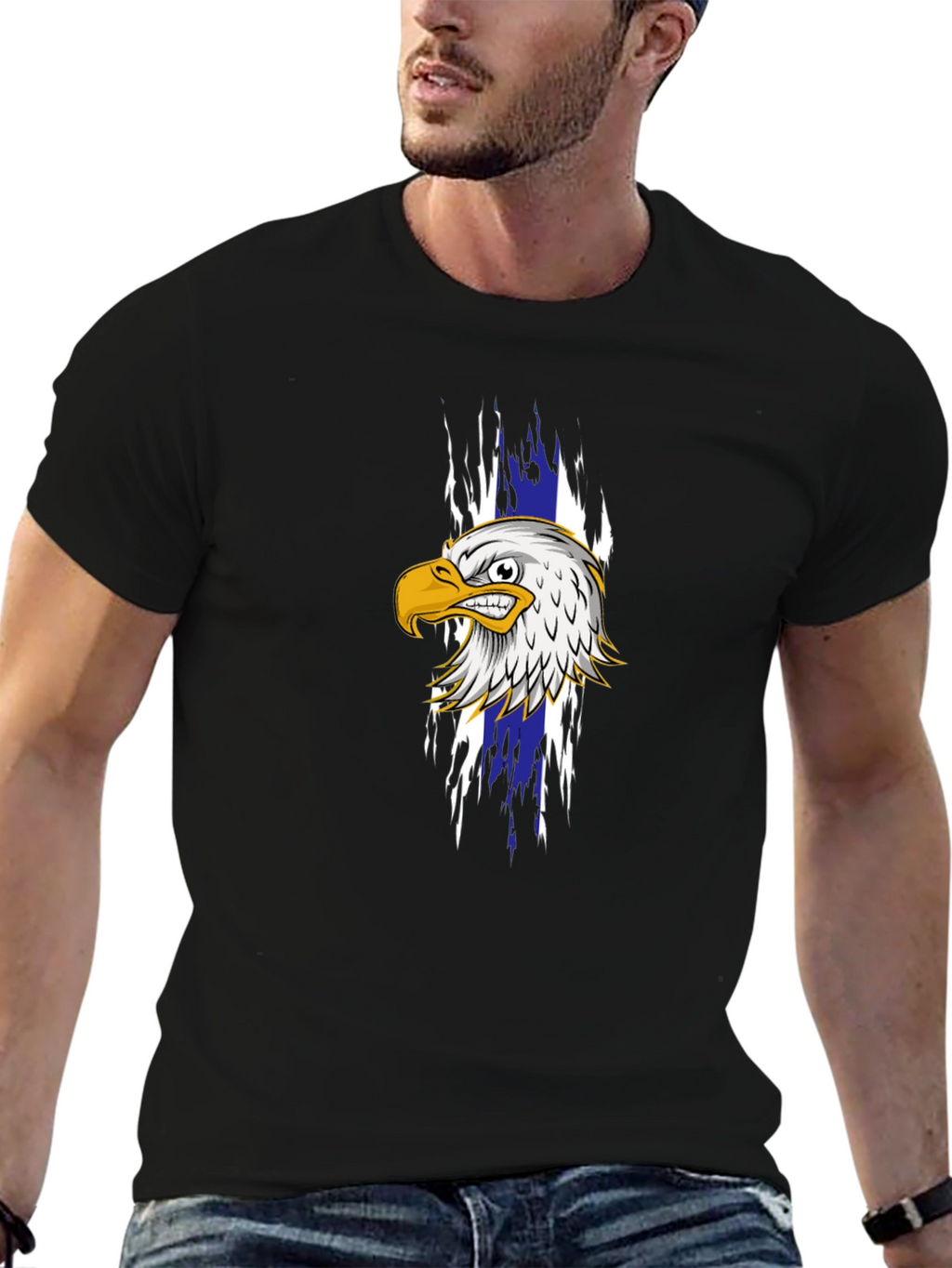 Mens Black T-Shirt with Eagle Graphic