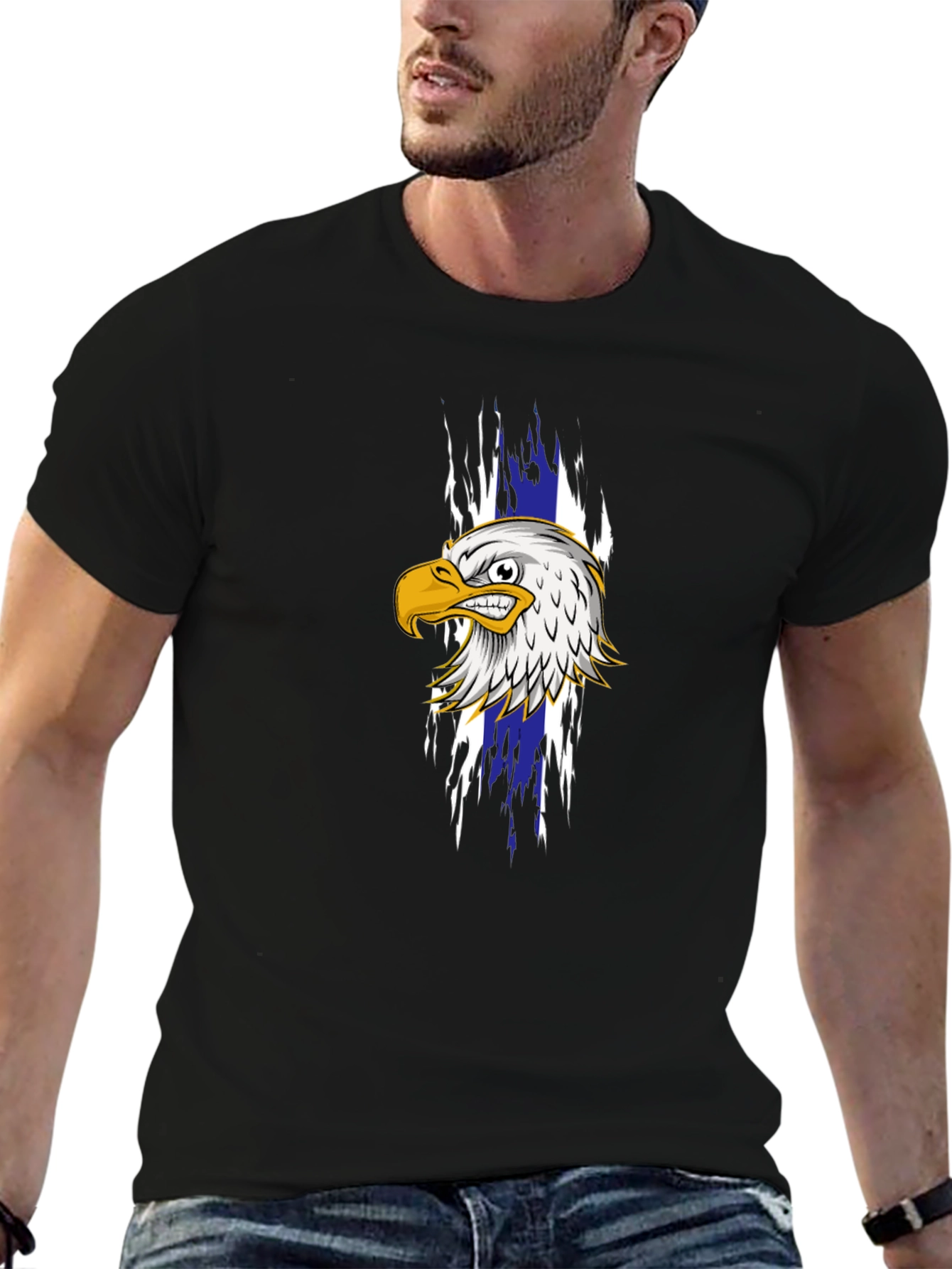 Mens Black T-Shirt with Eagle Graphic