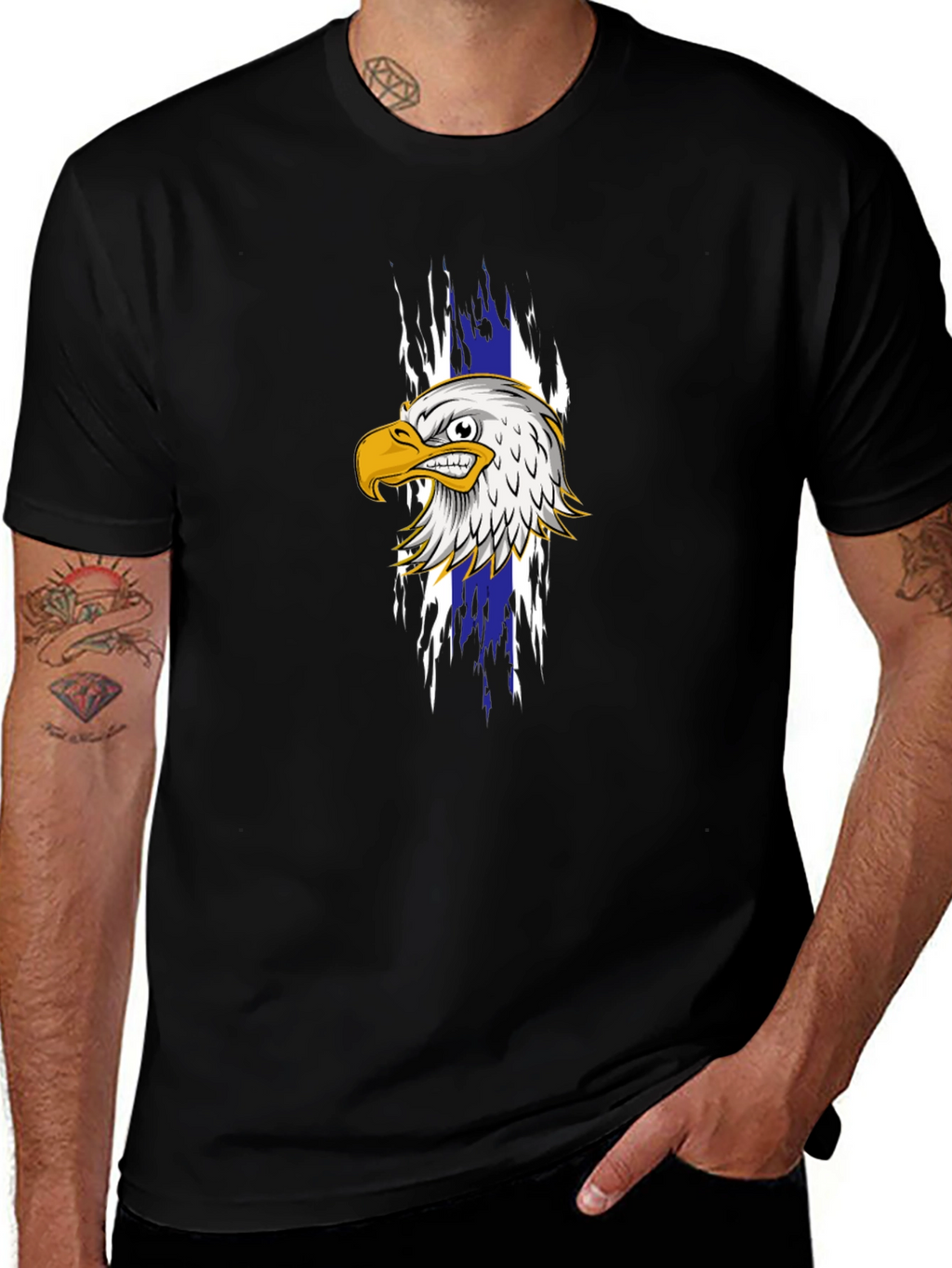 Mens Black T-Shirt with Eagle Graphic