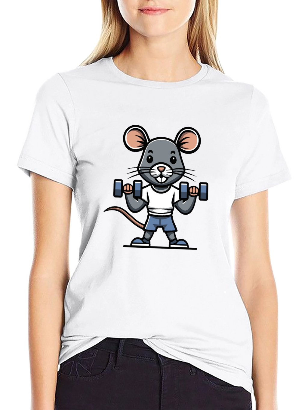 Mouse Lifting Weights Graphic Tee - Black Cotton