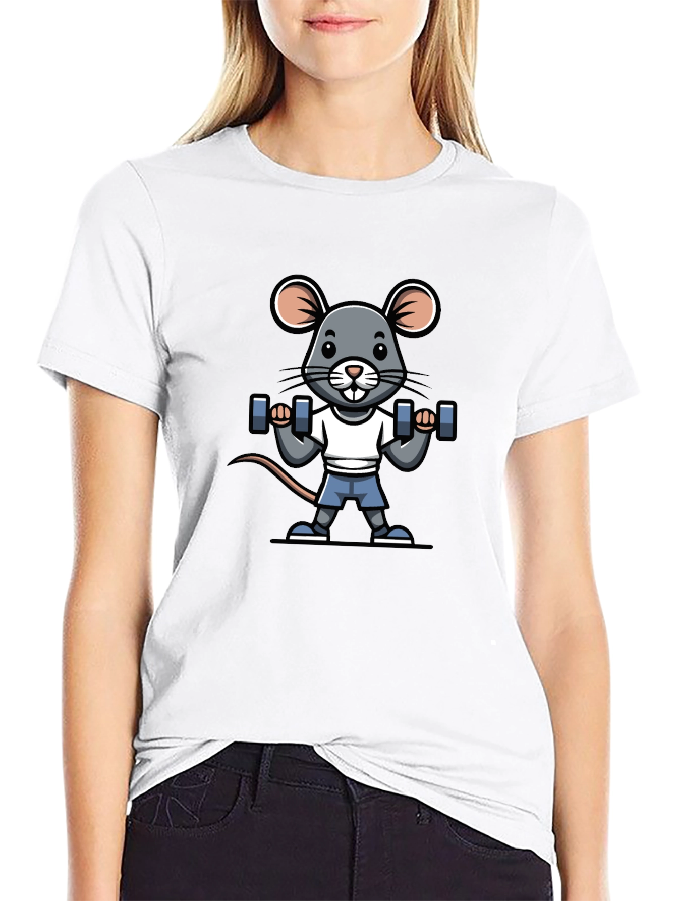 Mouse Lifting Weights Graphic Tee - Black Cotton