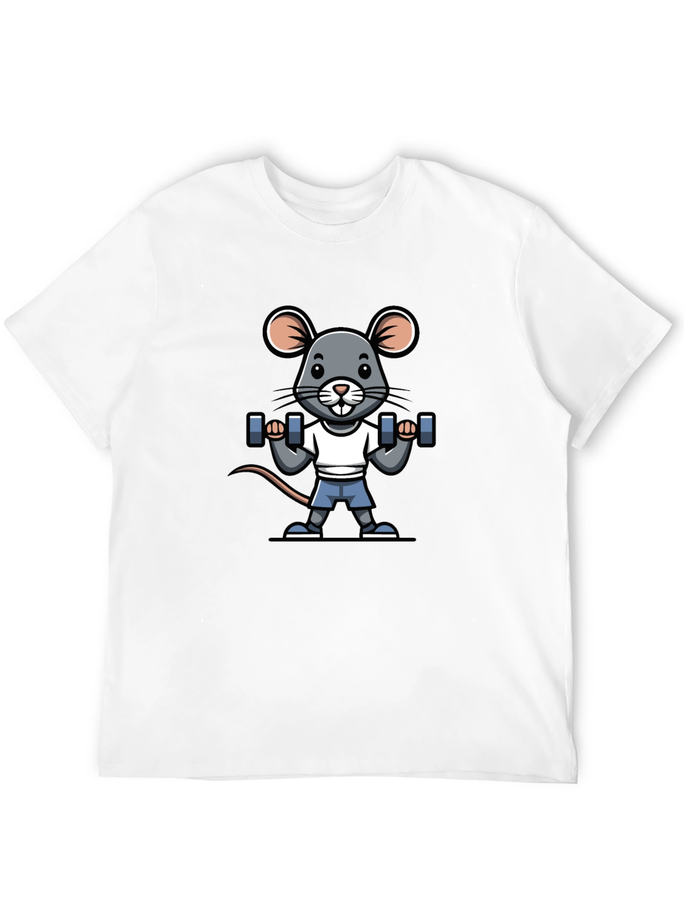 Mouse Lifting Weights Graphic Tee - Black Cotton