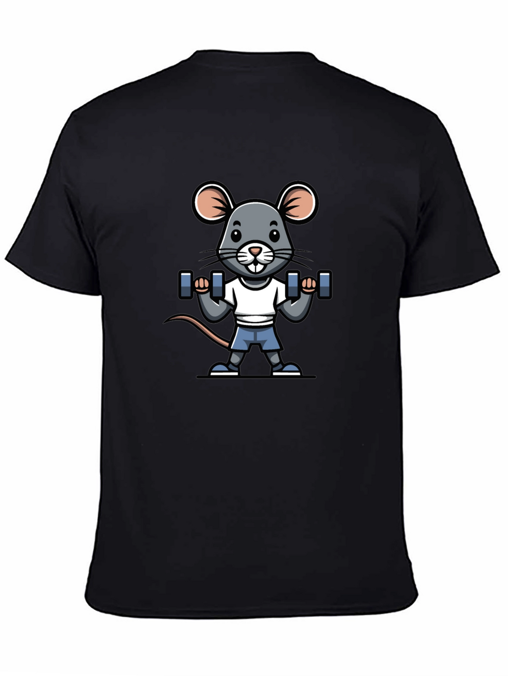 Mouse Lifting Weights Graphic Tee - Black Cotton