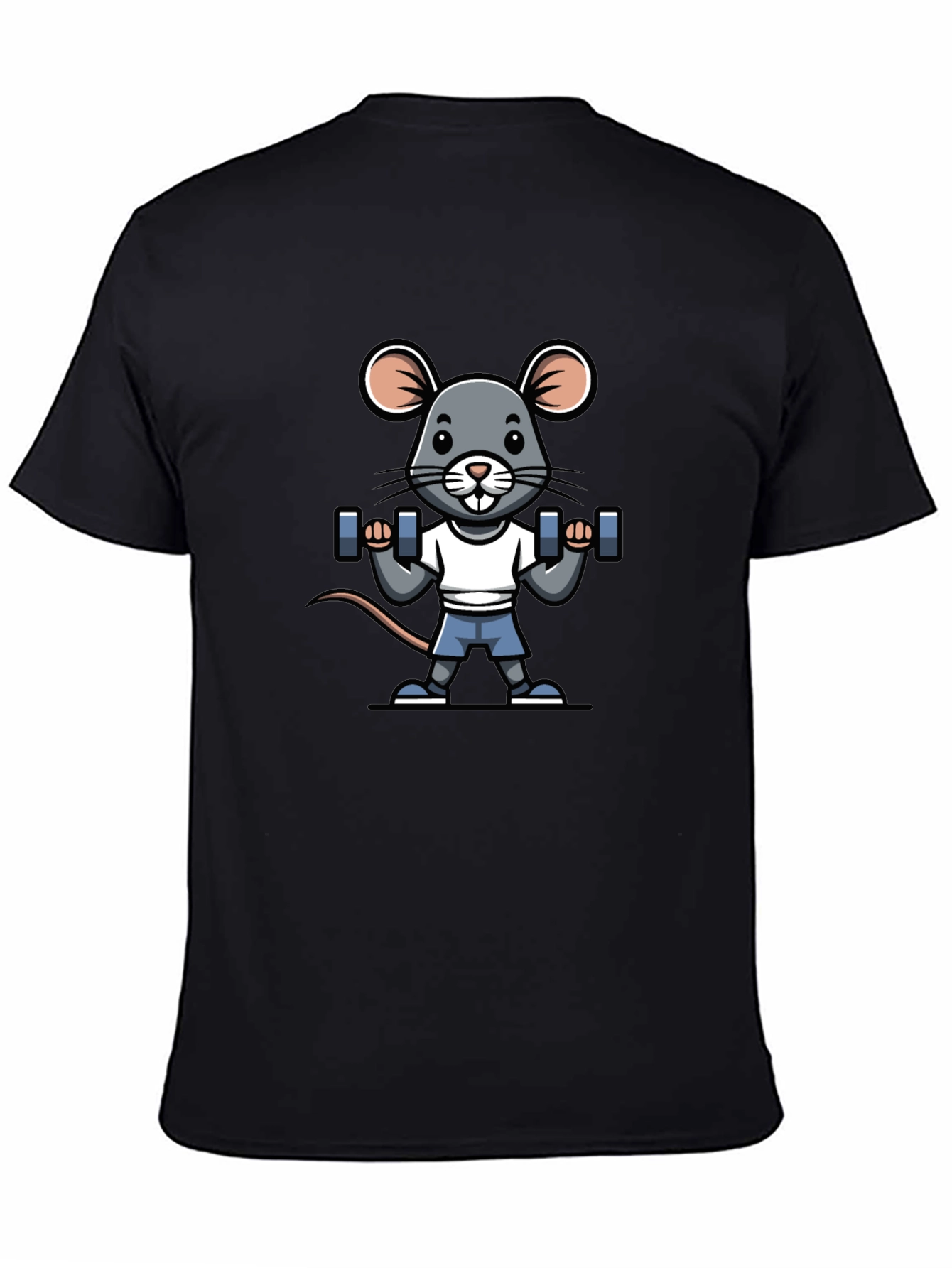 Mouse Lifting Weights Graphic Tee - Black Cotton