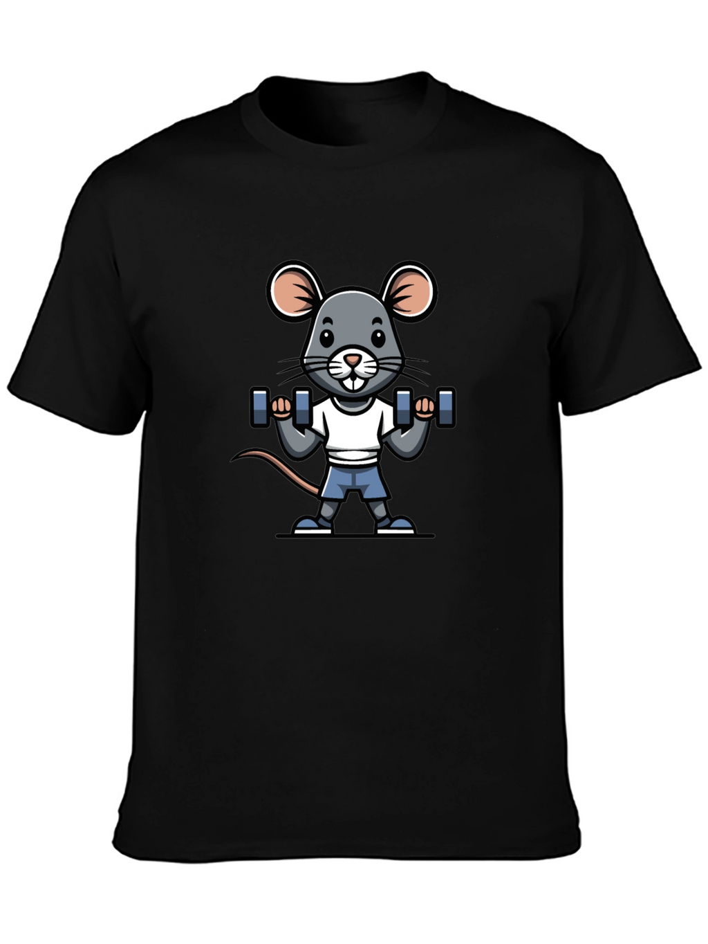 Mouse Lifting Weights Graphic Tee - Black Cotton