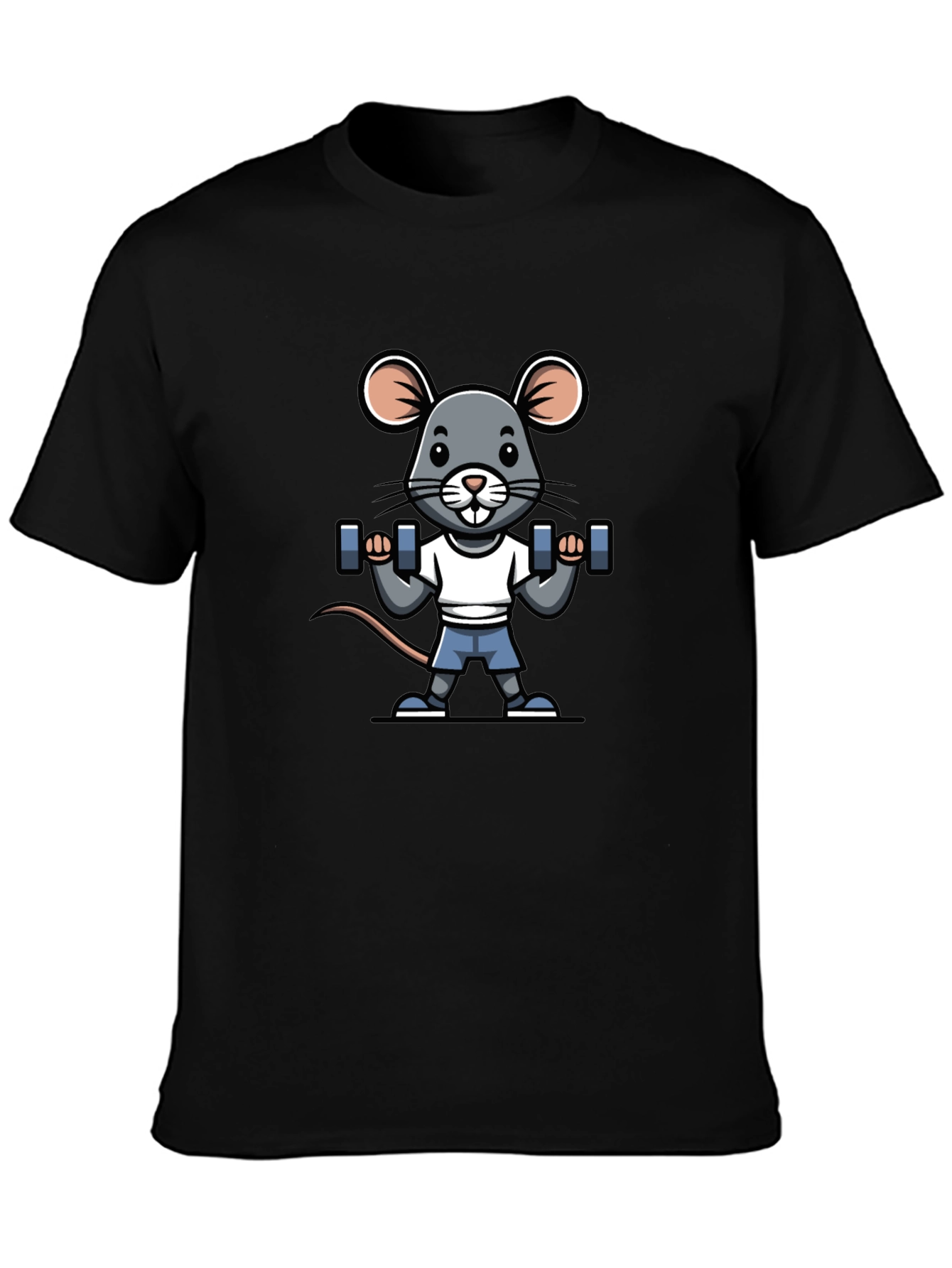 Mouse Lifting Weights Graphic Tee - Black Cotton