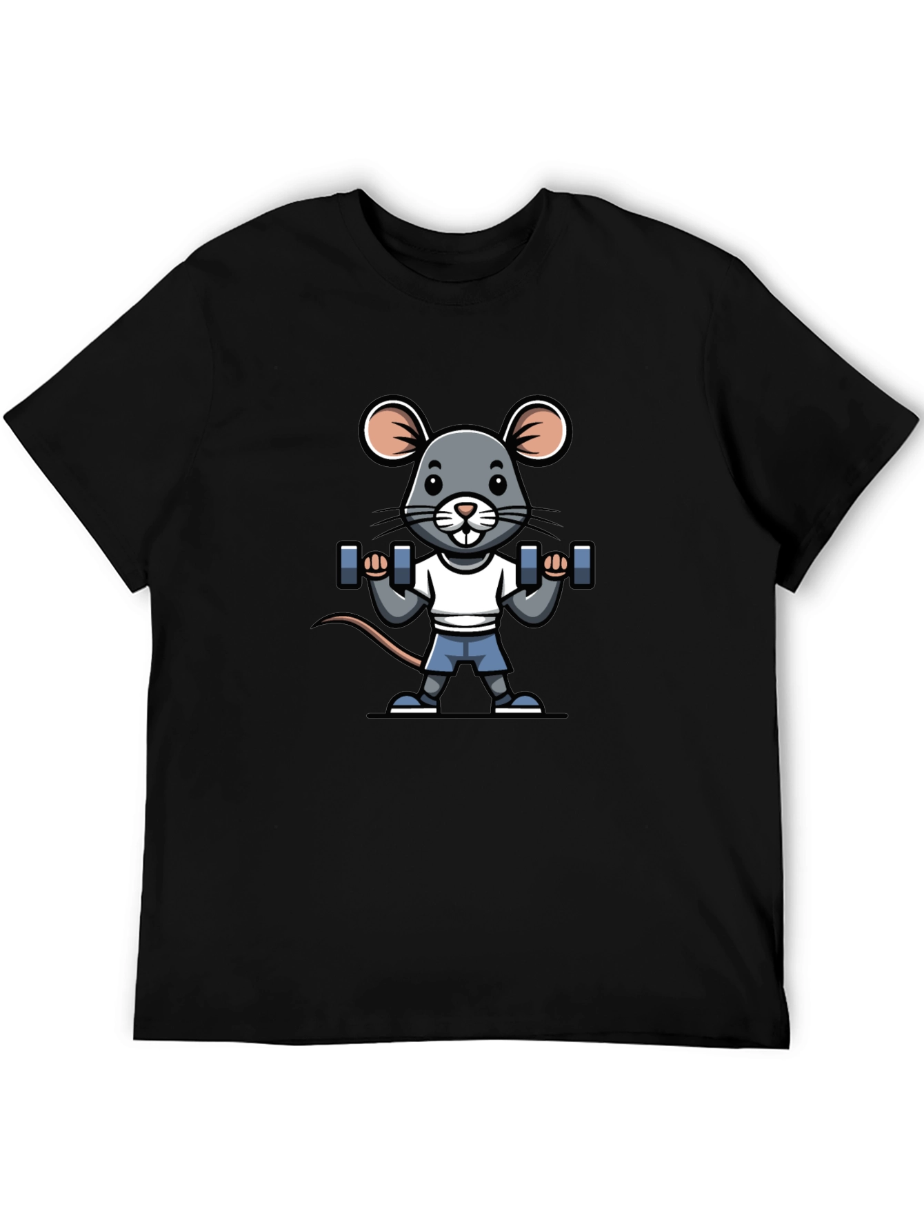 Mouse Lifting Weights Graphic Tee - Black Cotton