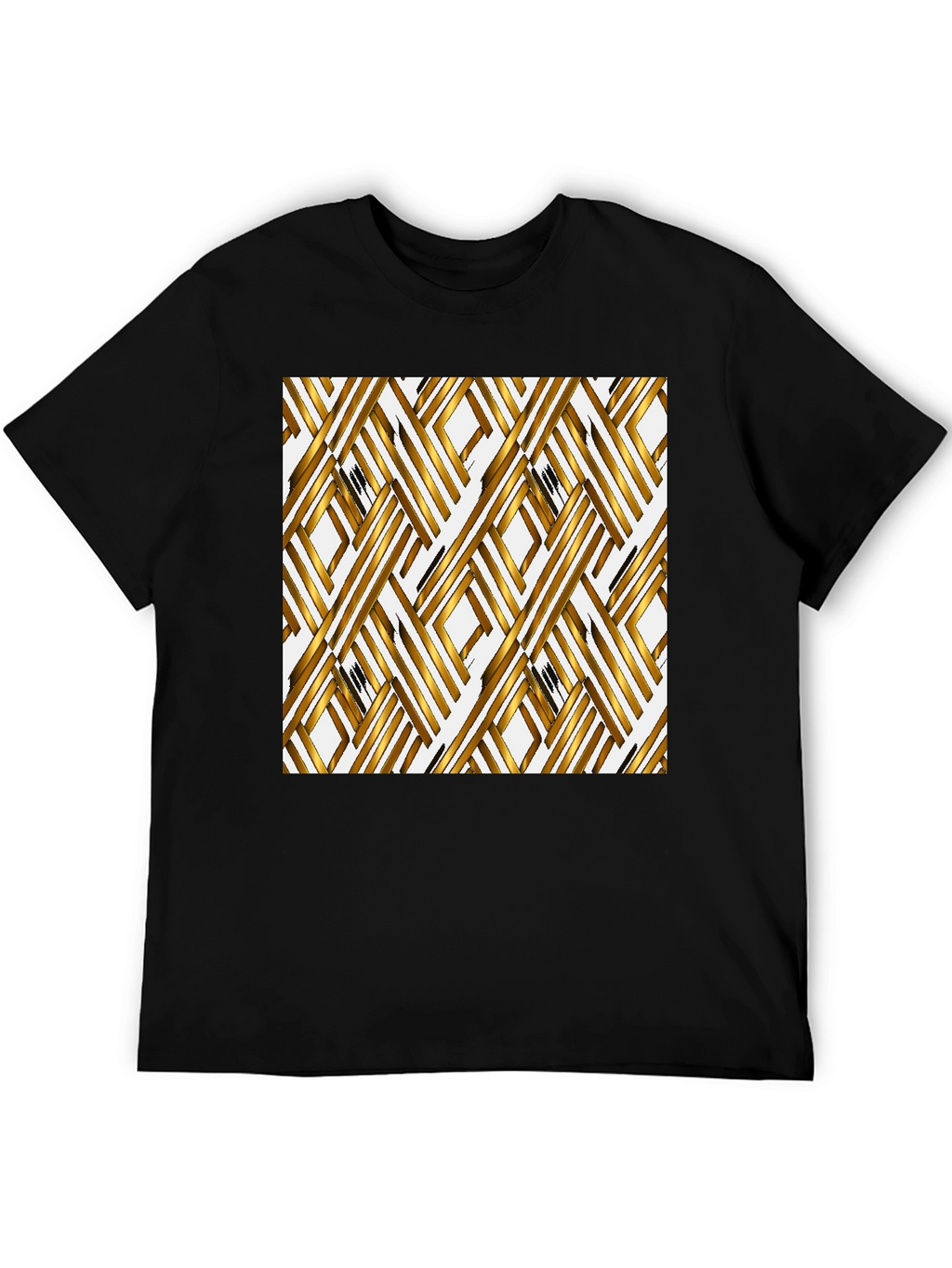 Gold Geometric Pattern Black T-Shirt