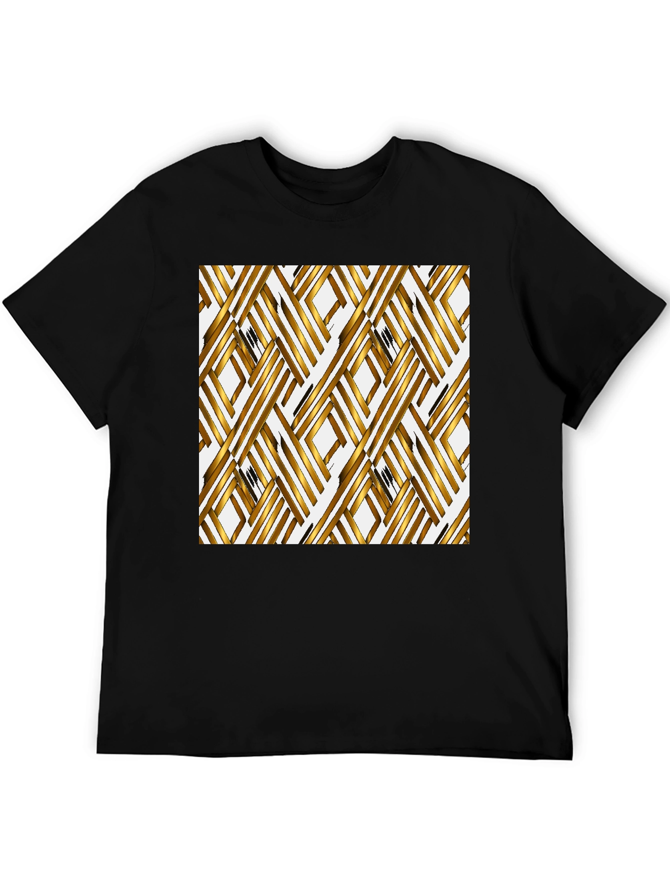 Gold Geometric Pattern Black T-Shirt