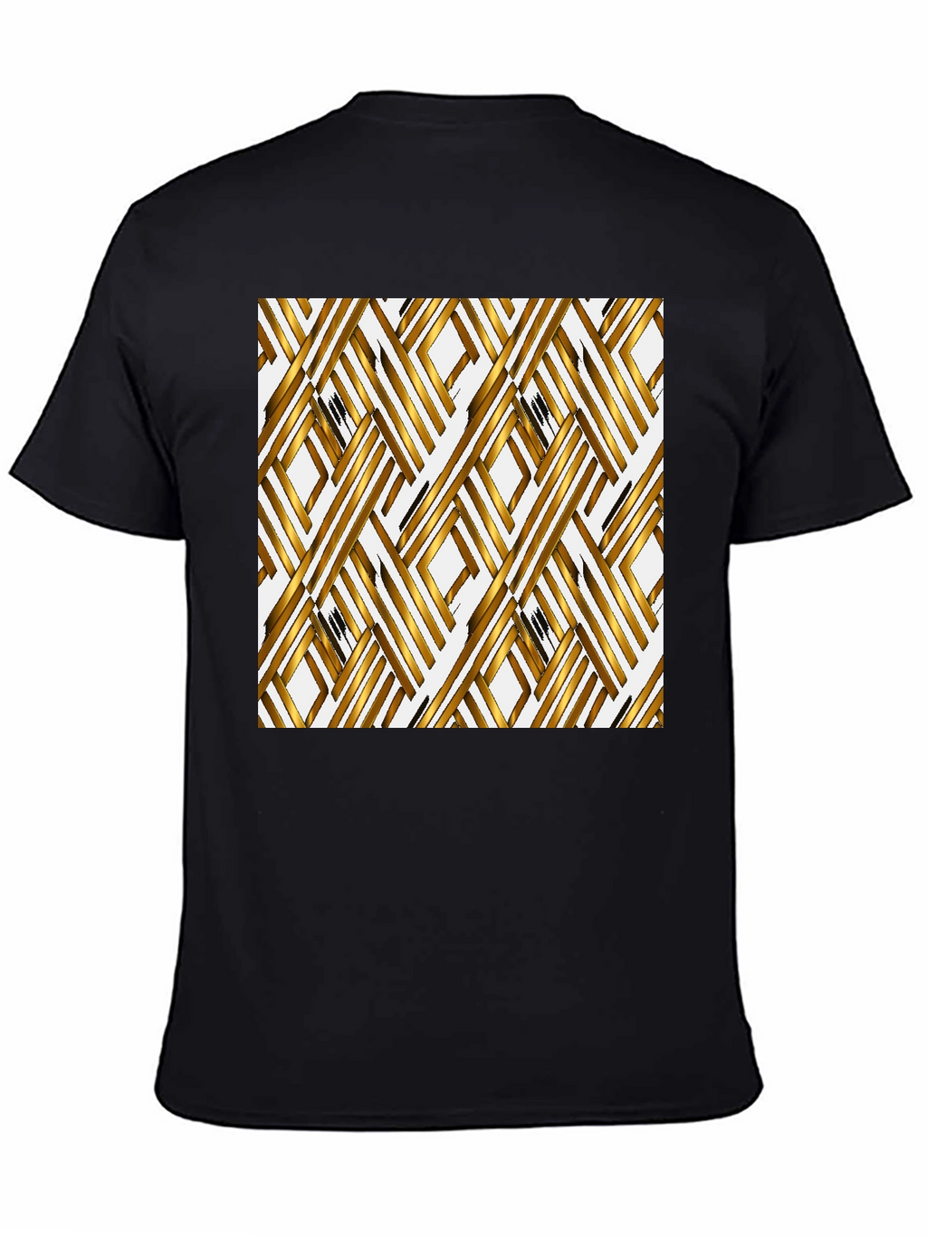 Gold Geometric Pattern Black T-Shirt