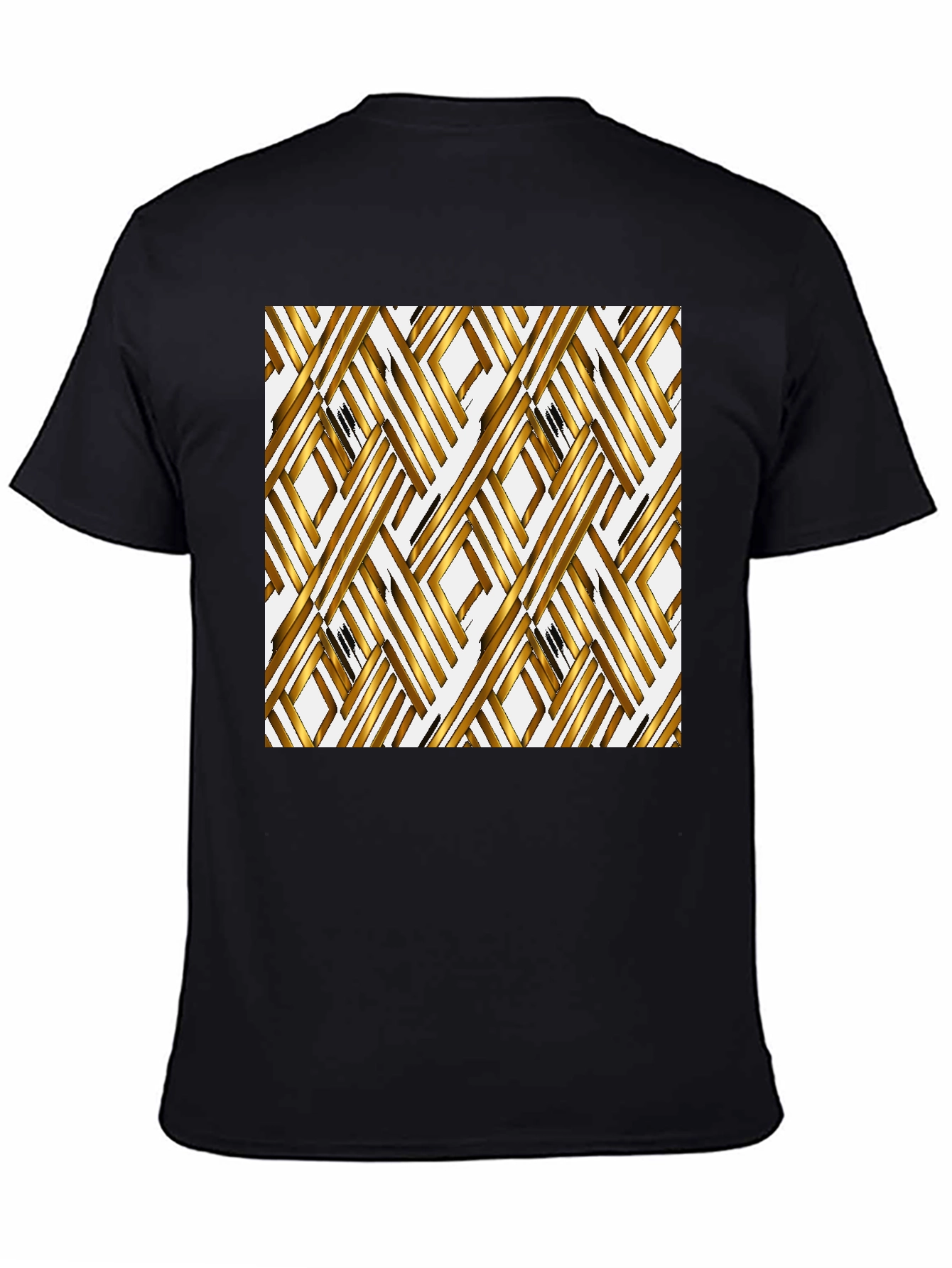Gold Geometric Pattern Black T-Shirt