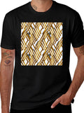 Gold Geometric Pattern Black T-Shirt