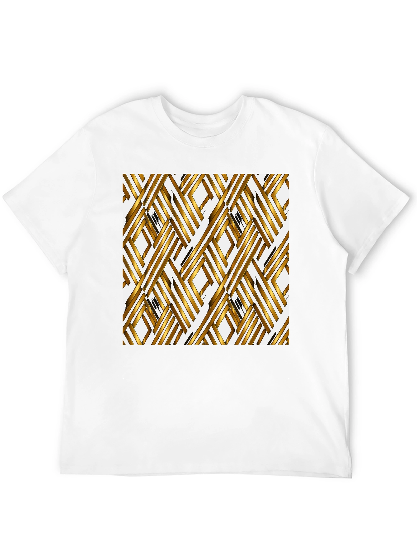 Gold Geometric Pattern Black T-Shirt