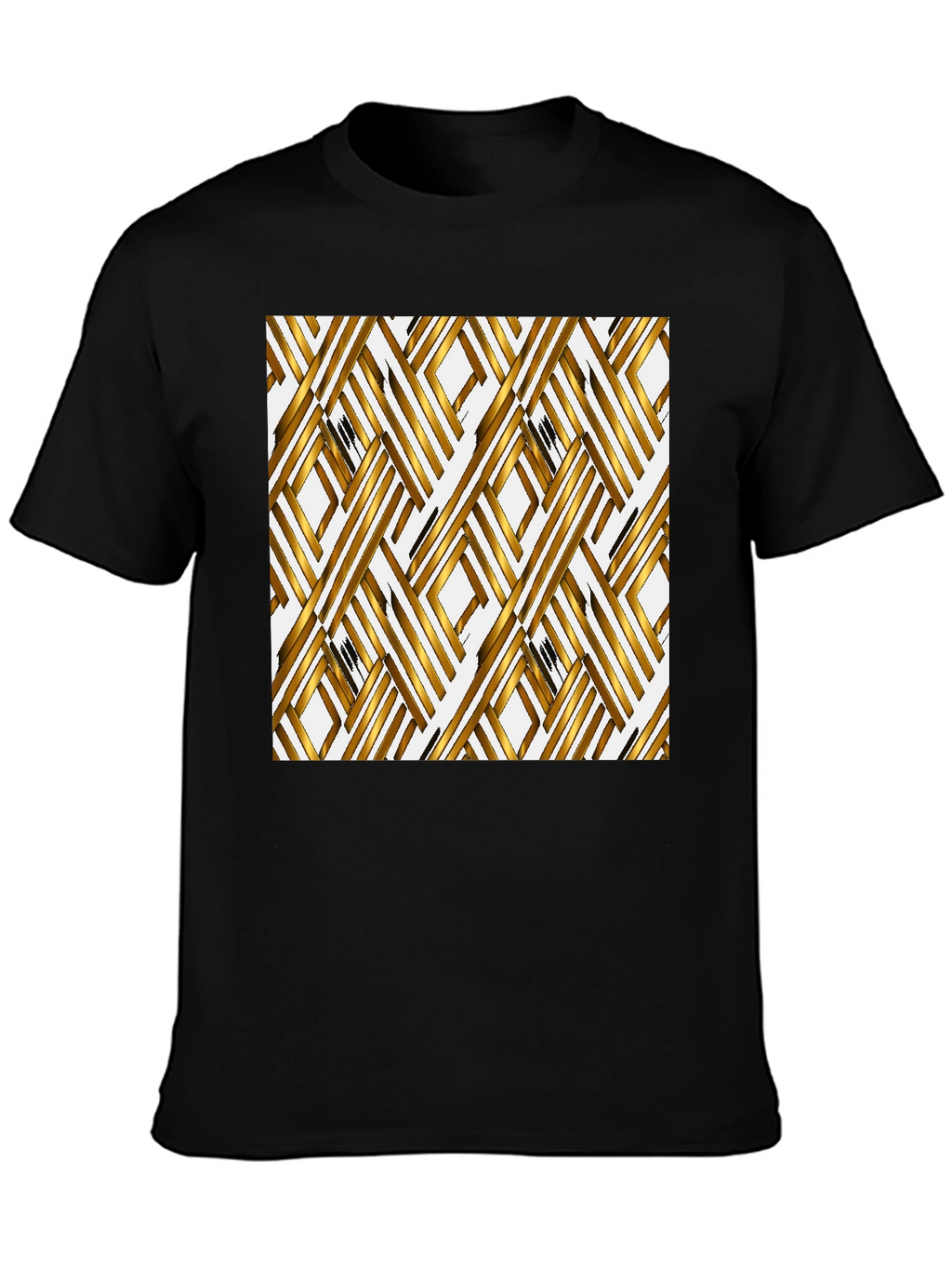 Gold Geometric Pattern Black T-Shirt