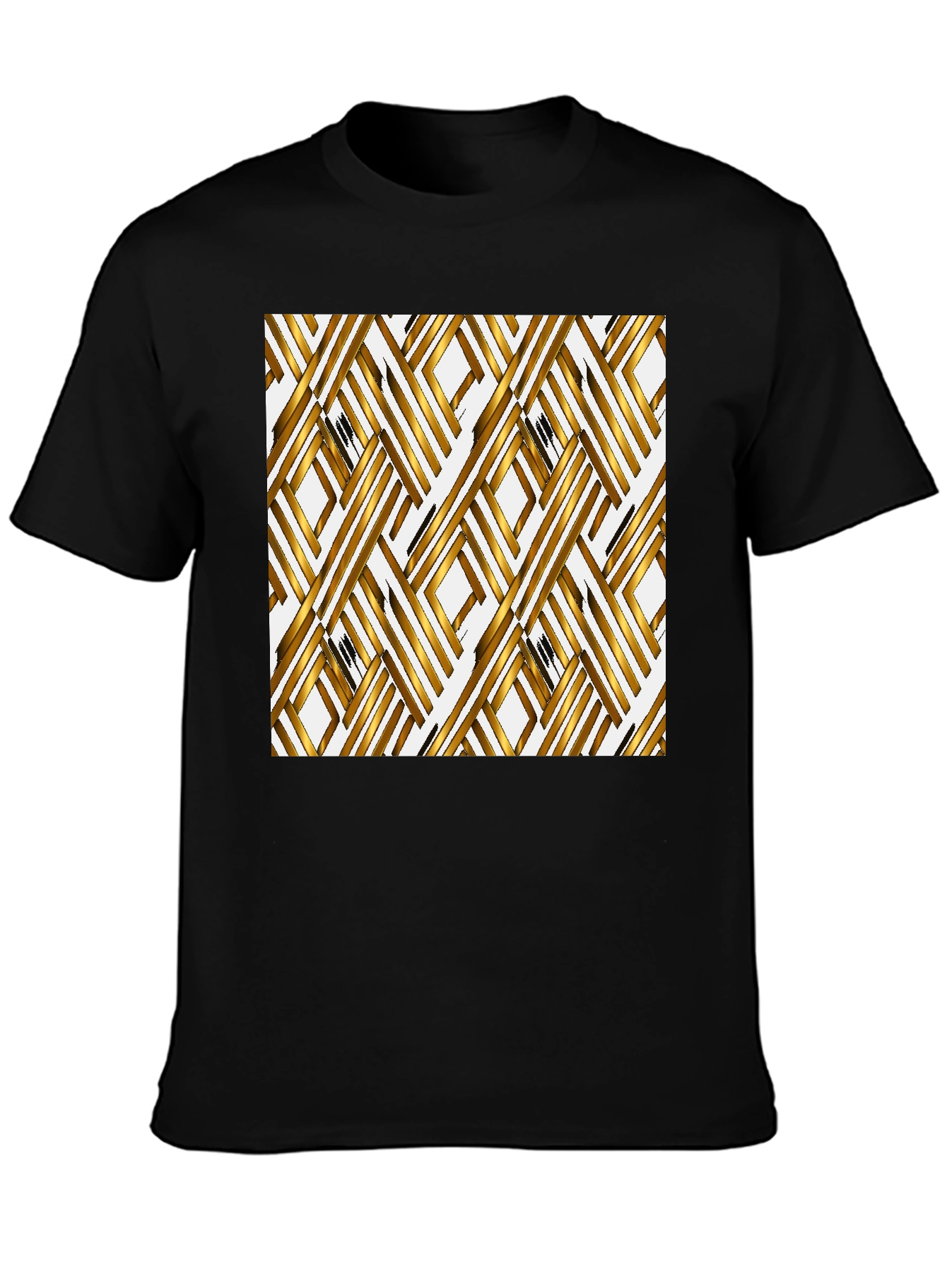 Gold Geometric Pattern Black T-Shirt