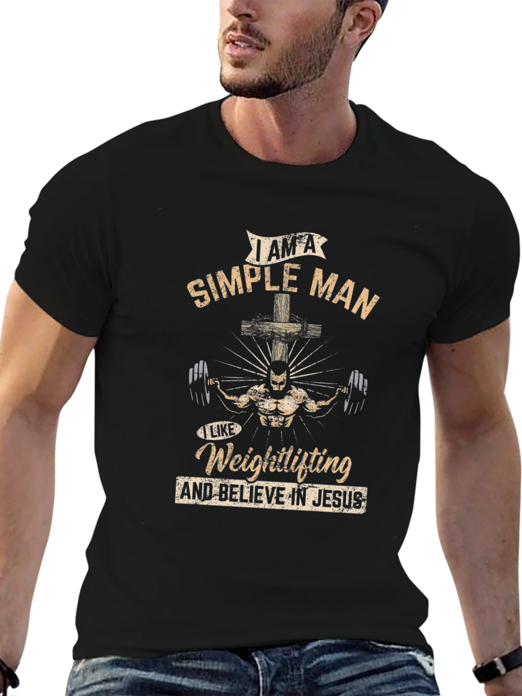 Simple Man Weightlifting Jesus T-Shirt