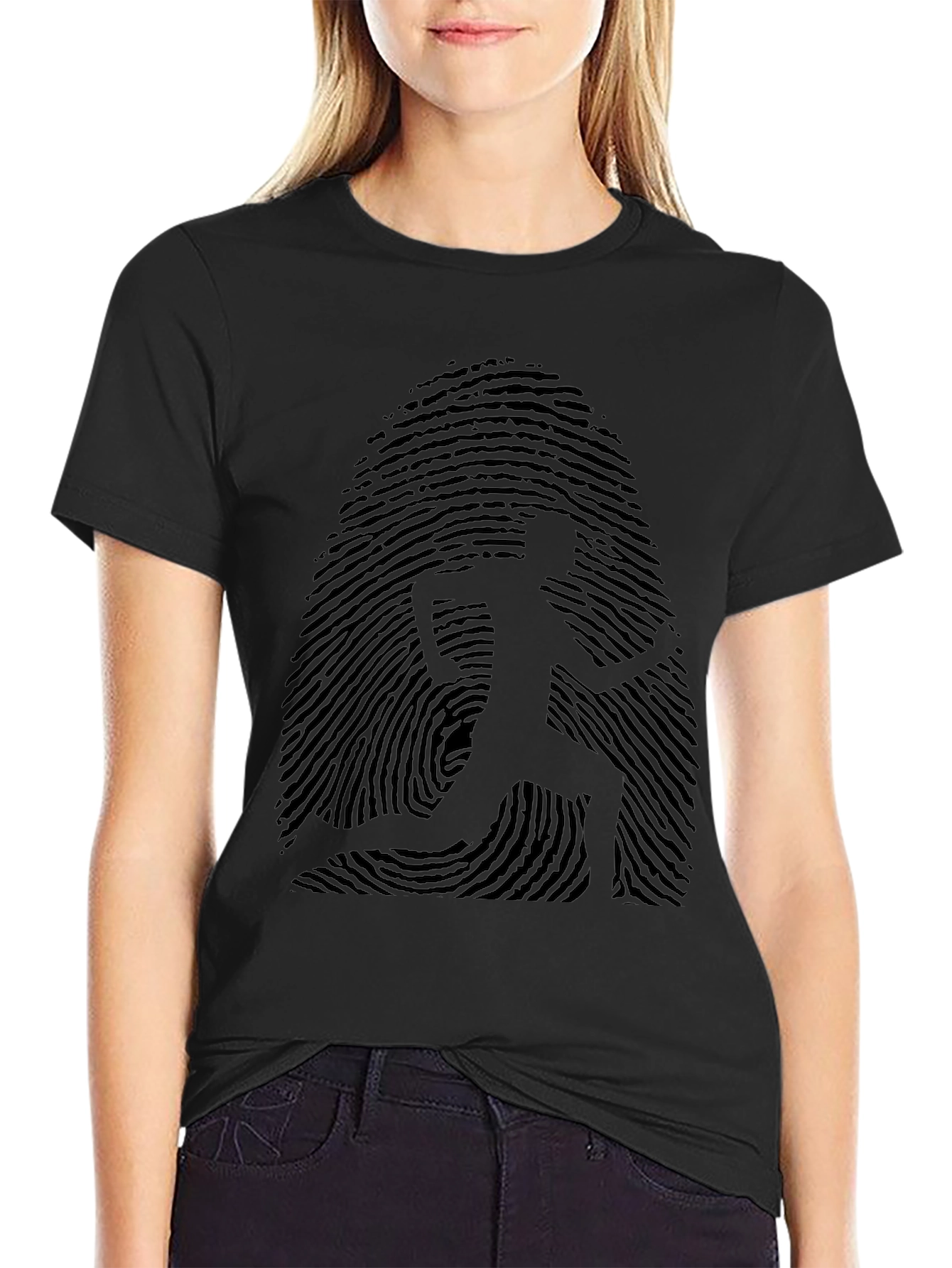 Fingerprint Runner Graphic Tee - Black Casual Shirt