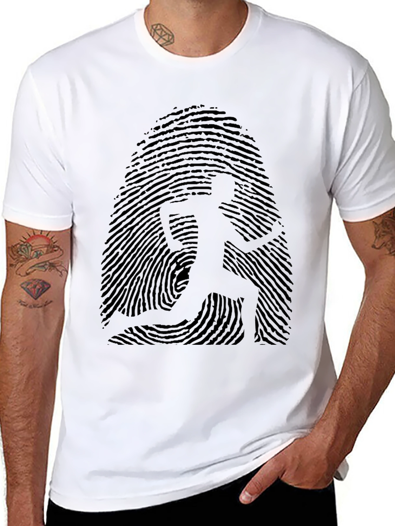 Fingerprint Runner Graphic Tee - Black Casual Shirt