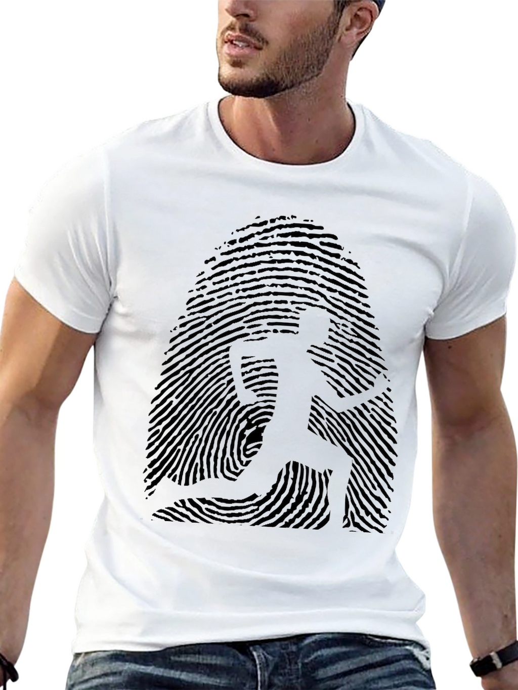 Fingerprint Runner Graphic Tee - Black Casual Shirt