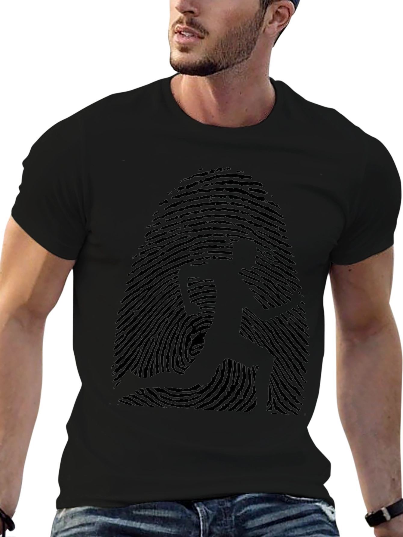 Fingerprint Runner Graphic Tee - Black Casual Shirt