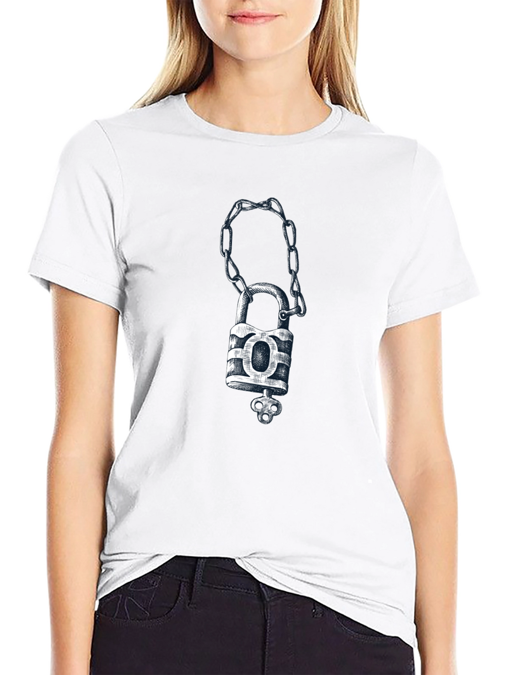 Padlock & Chain Graphic Tee - Mens Black T-Shirt