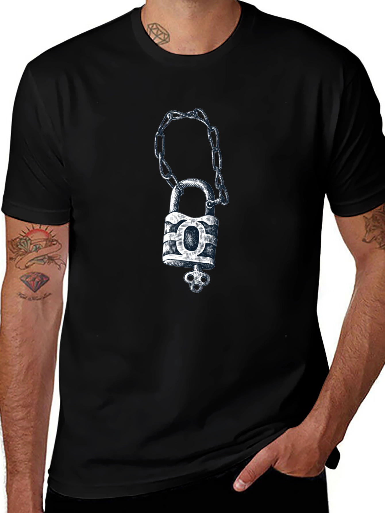 Padlock & Chain Graphic Tee - Mens Black T-Shirt