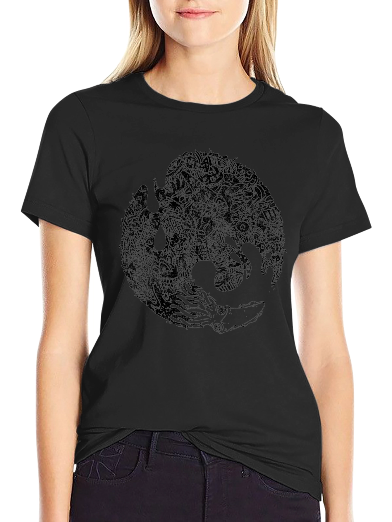 Mens Black Graphic Tee - Octopus & Phoenix