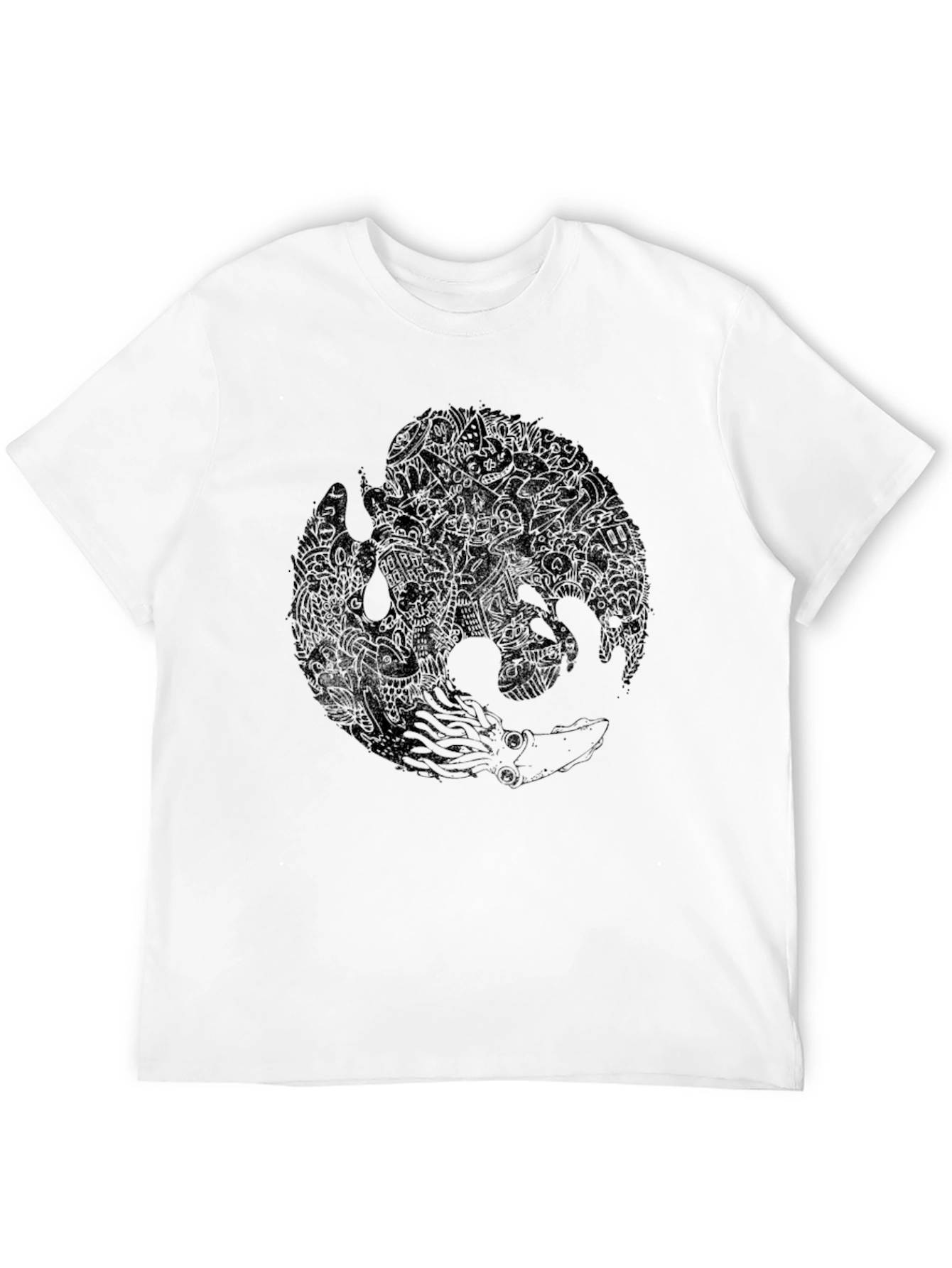 Mens Black Graphic Tee - Octopus & Phoenix