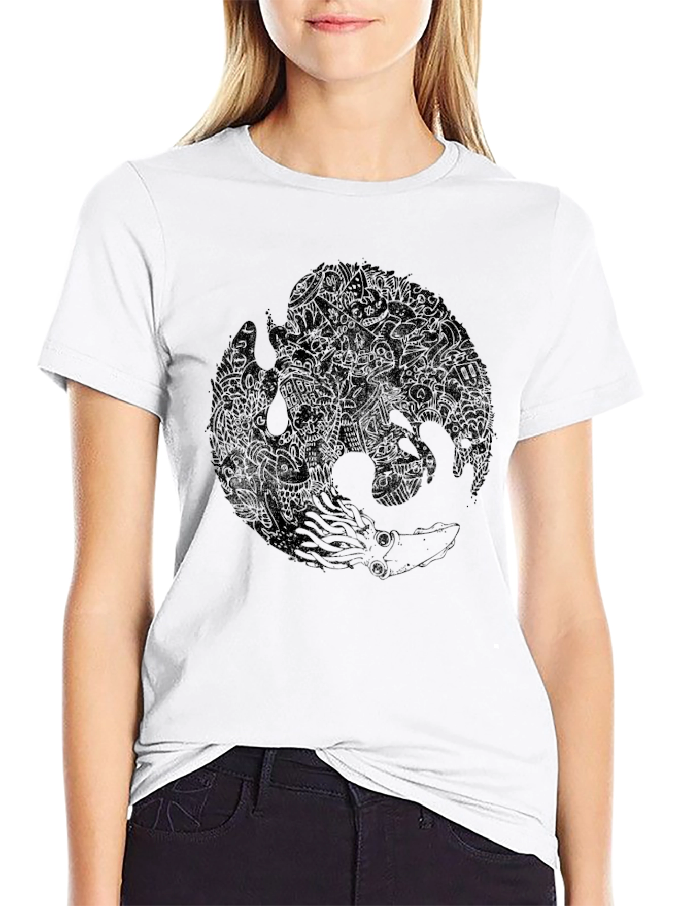 Mens Black Graphic Tee - Octopus & Phoenix