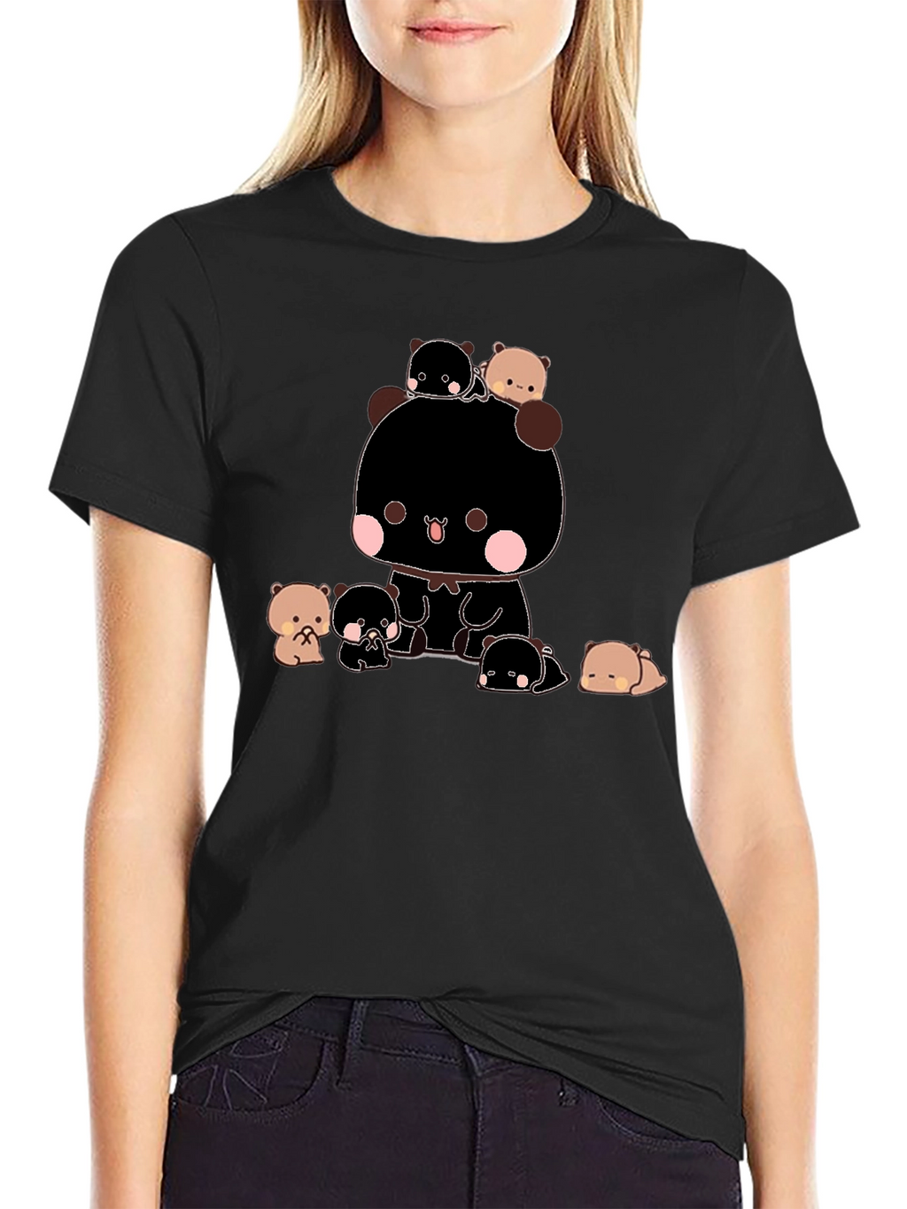 Cute Bear Graphic T-Shirt - Black