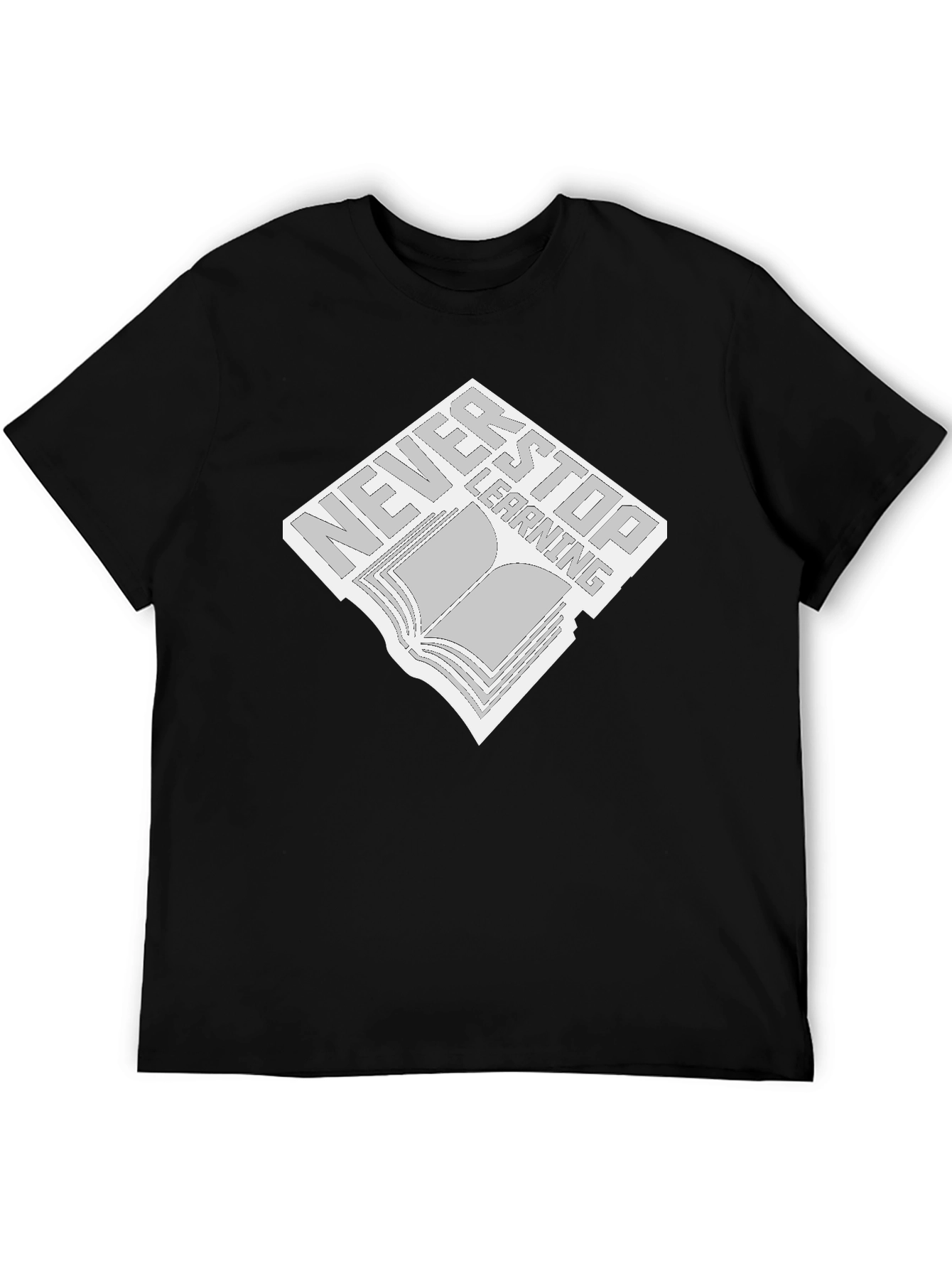 Never Stop Learning Black T-Shirt - Book Design