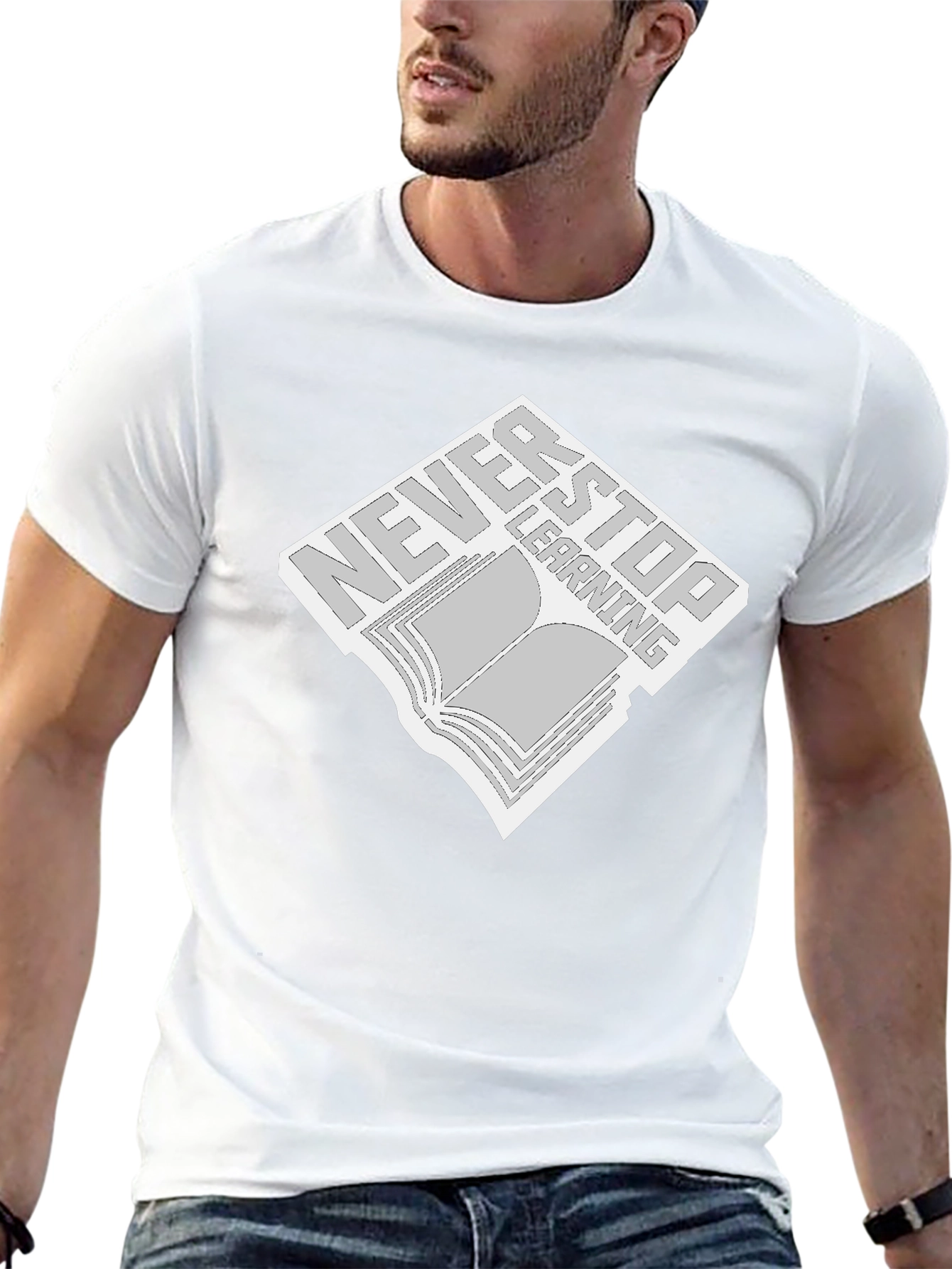 Never Stop Learning Black T-Shirt - Book Design