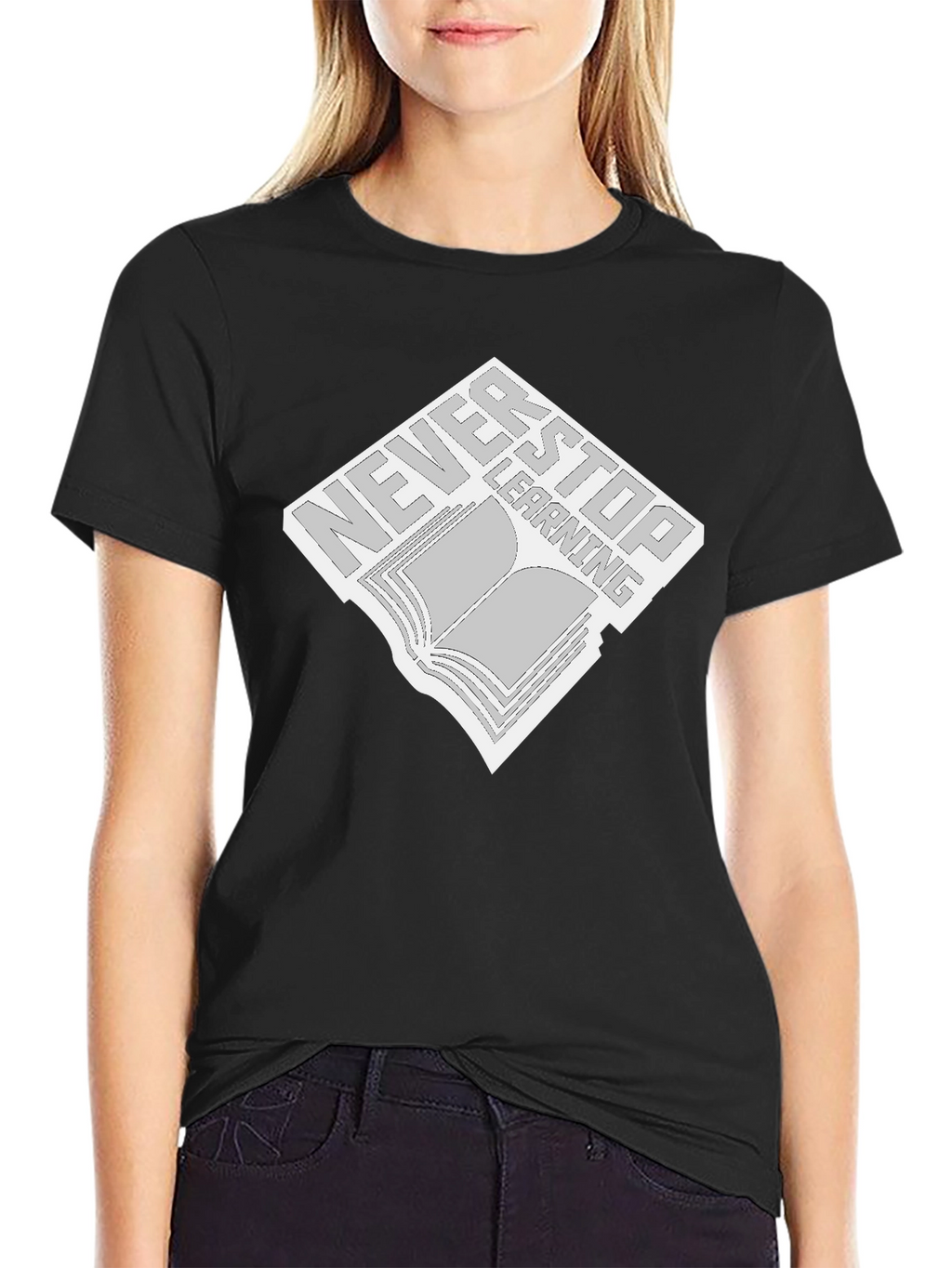 Never Stop Learning Black T-Shirt - Book Design