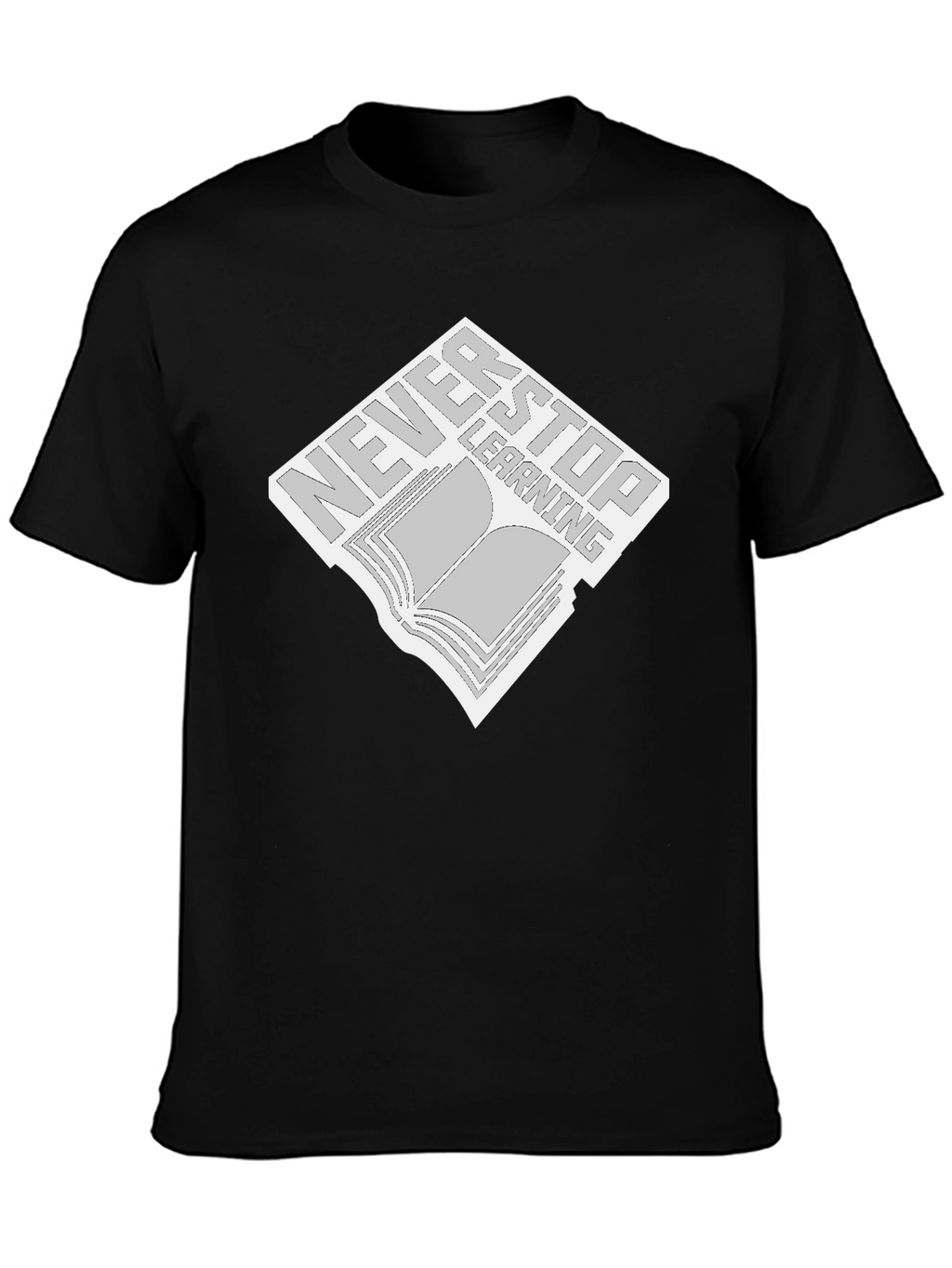 Never Stop Learning Black T-Shirt - Book Design