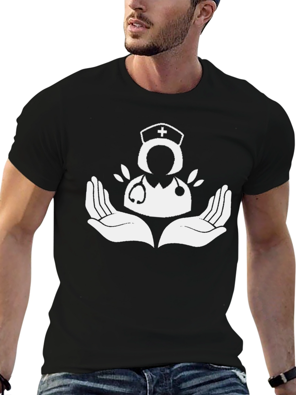 Nurse Graphic Tee - Caring Hands Design T-Shirt