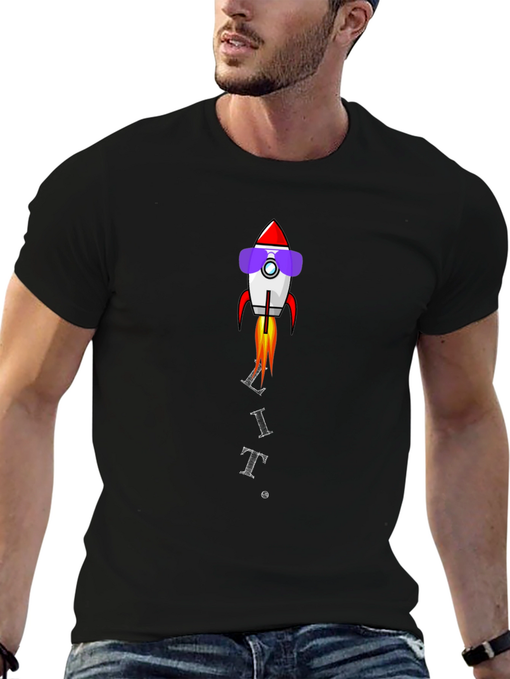 Rocket Sunglasses Graphic Black T-Shirt