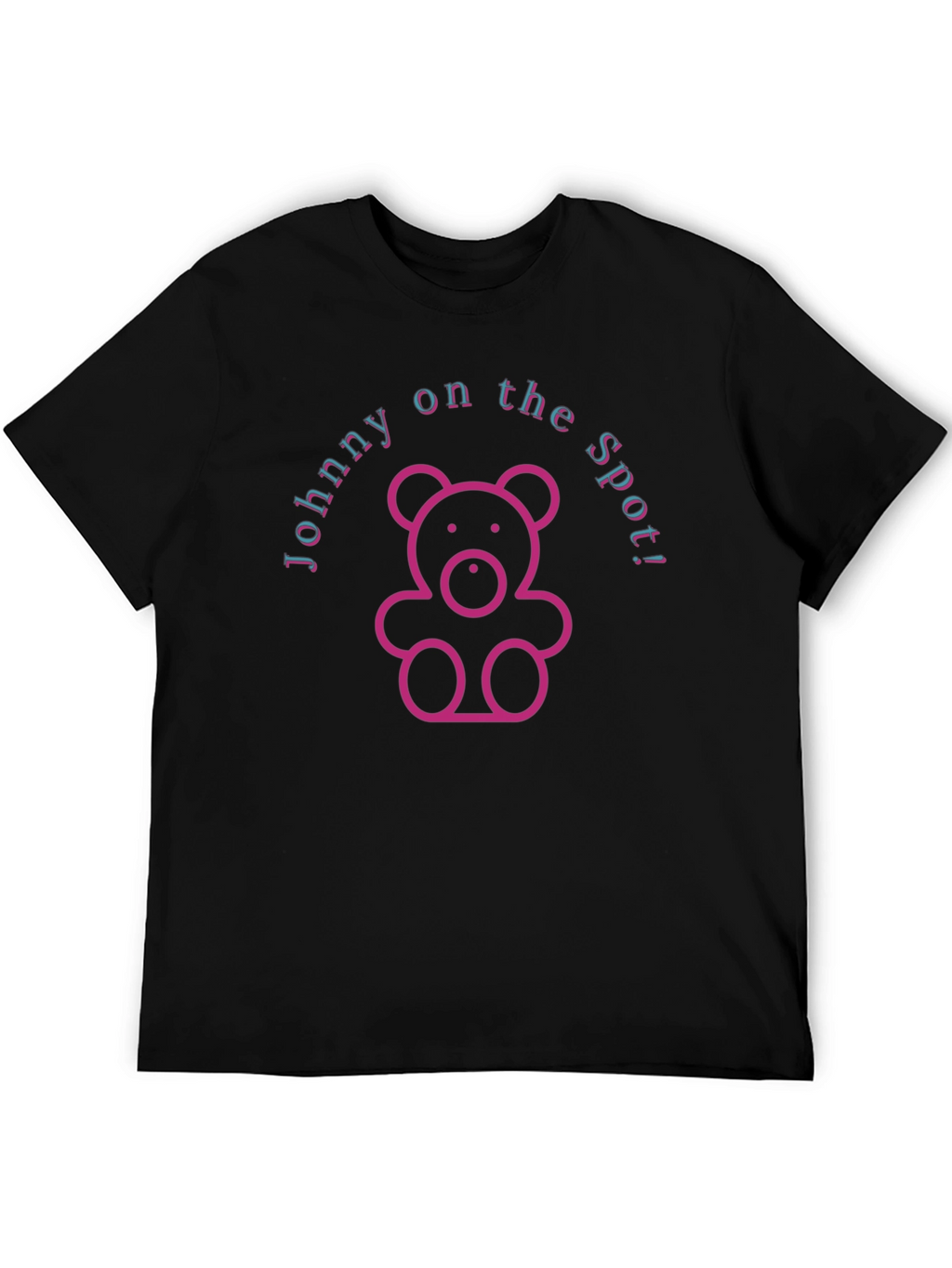 Johnny on the Spot! Black T-Shirt with Teddy Bear