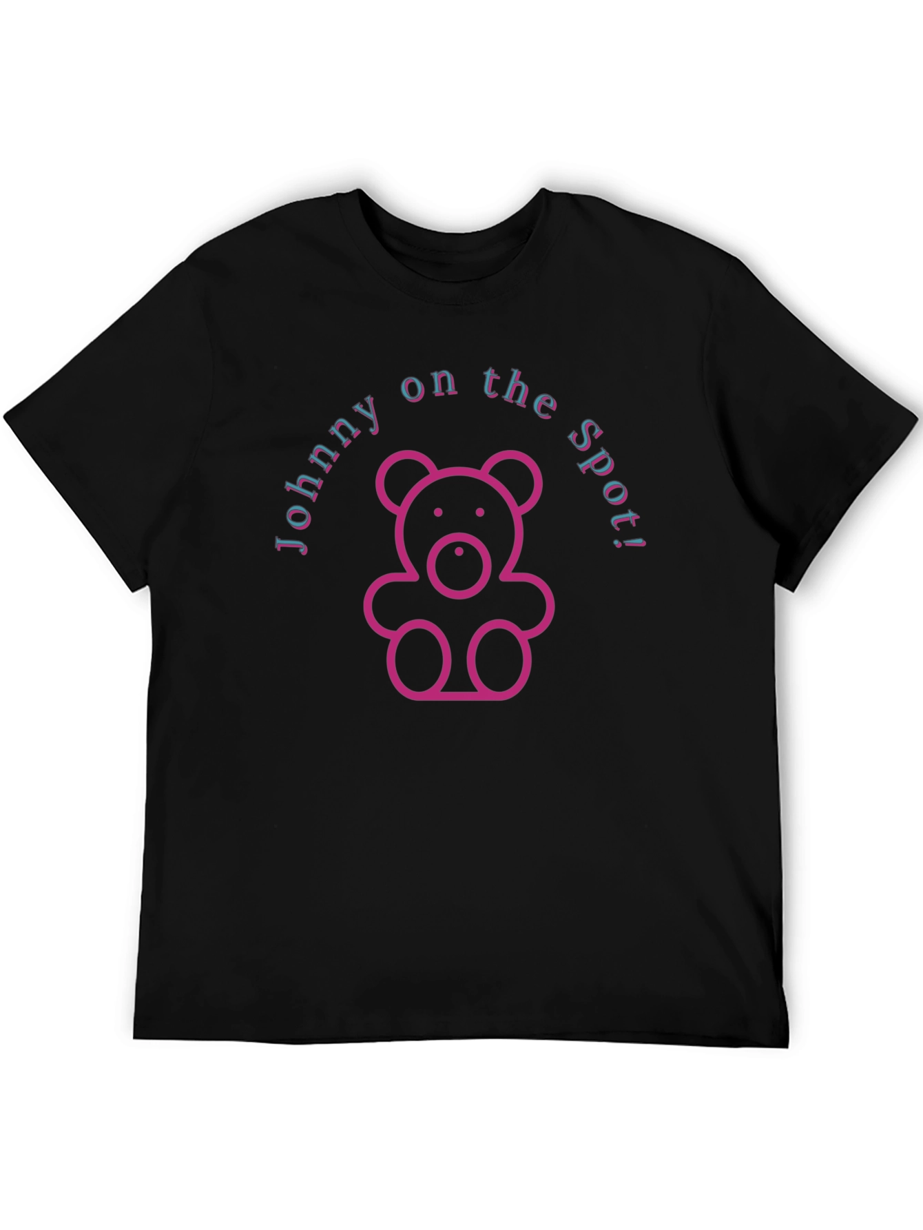 Johnny on the Spot! Black T-Shirt with Teddy Bear