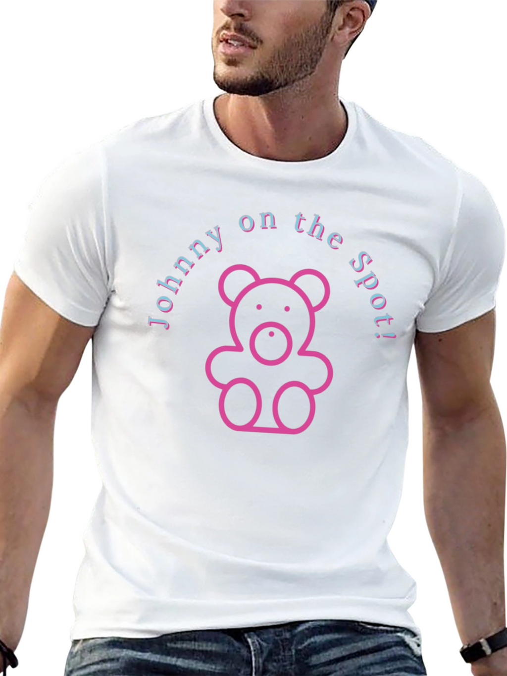 Johnny on the Spot! Black T-Shirt with Teddy Bear