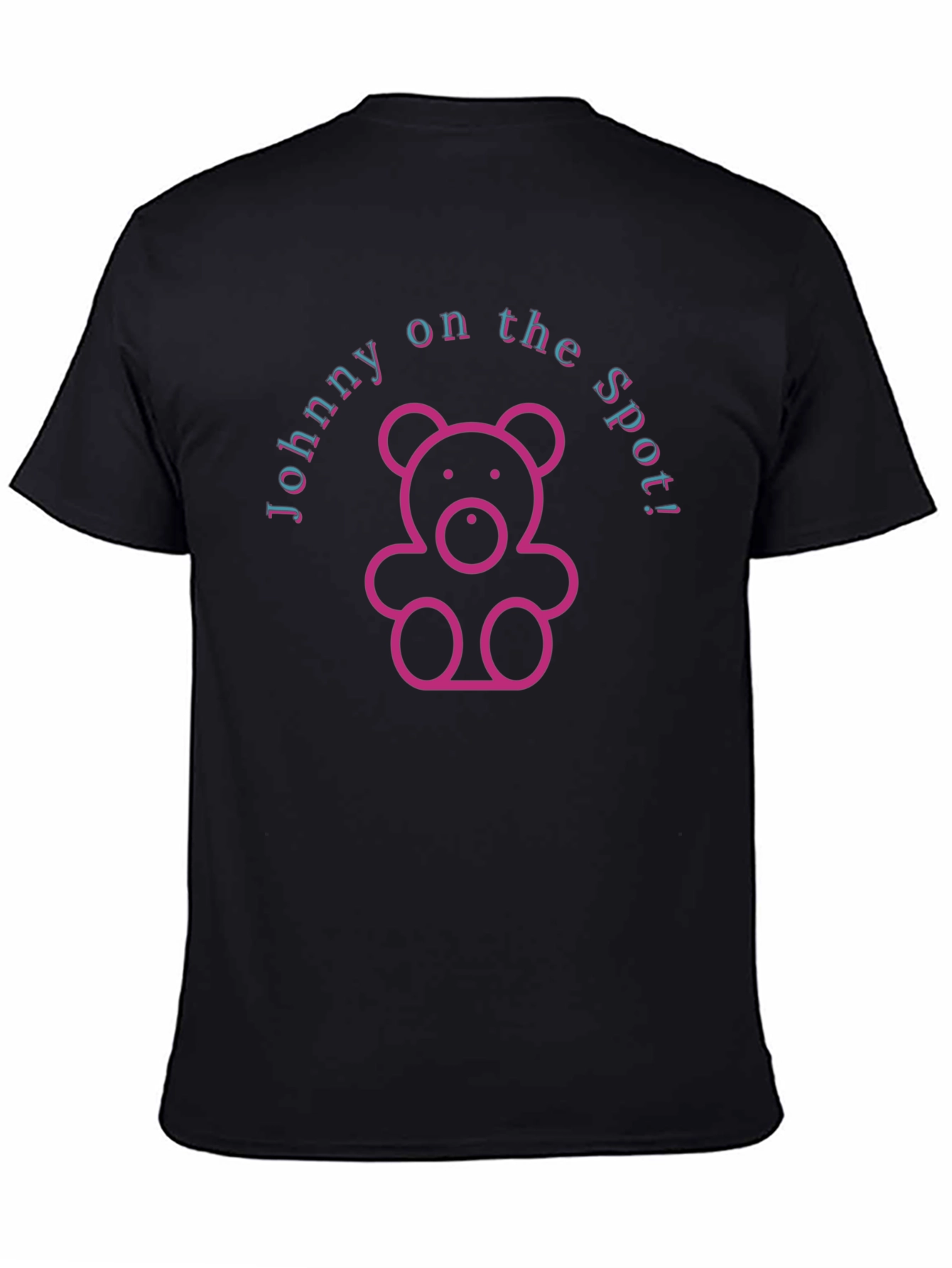 Johnny on the Spot! Black T-Shirt with Teddy Bear