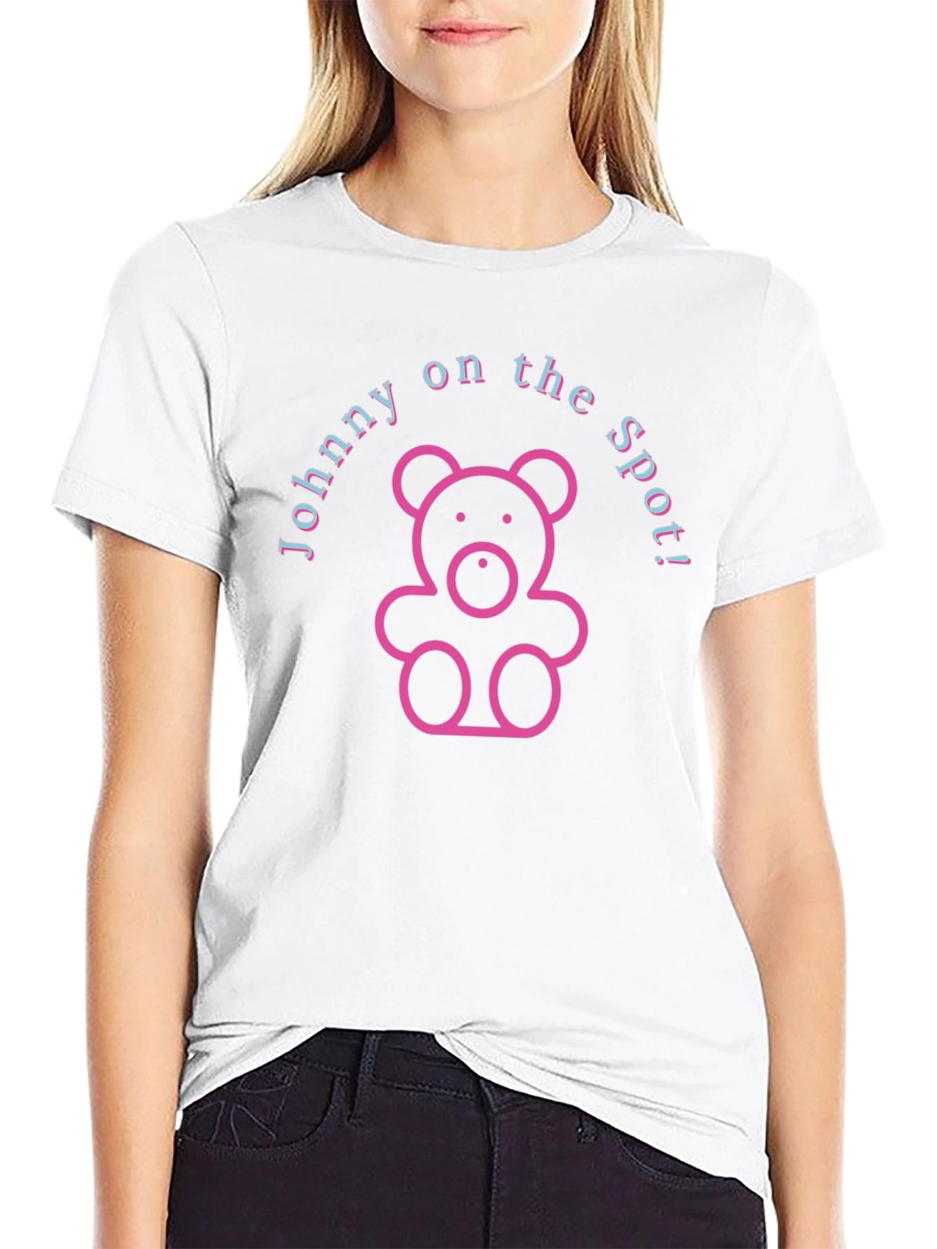 Johnny on the Spot! Black T-Shirt with Teddy Bear