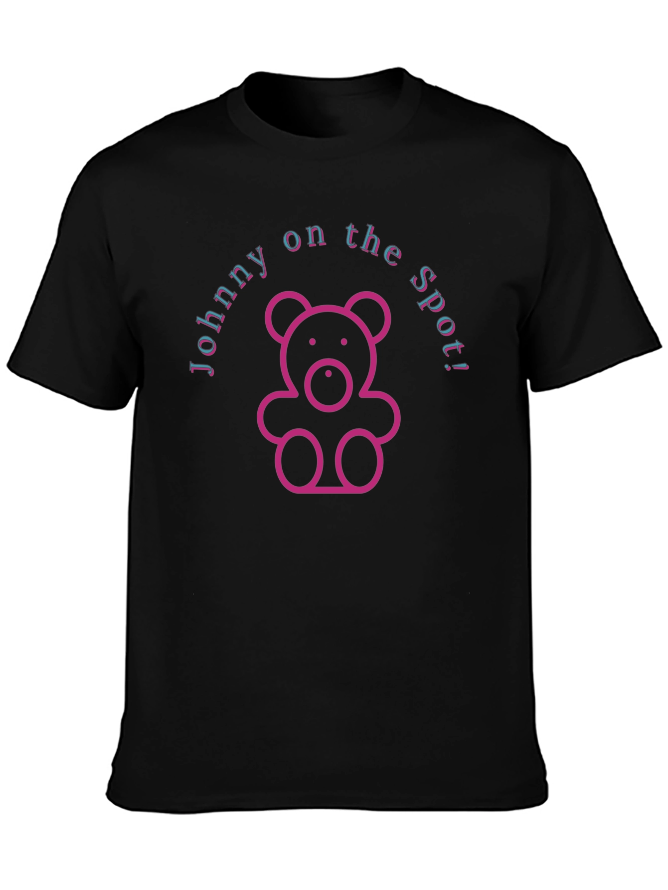 Johnny on the Spot! Black T-Shirt with Teddy Bear