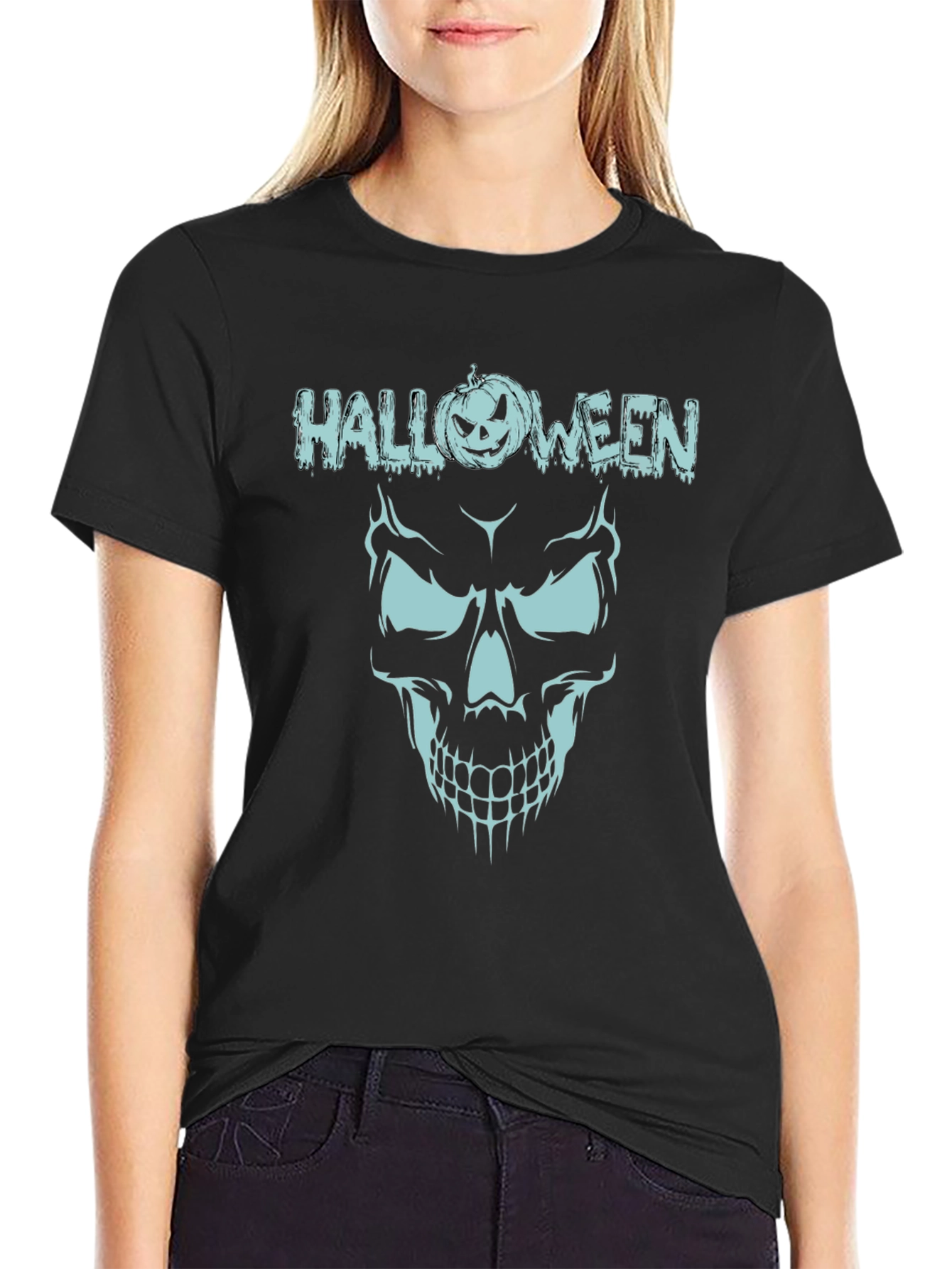 Halloween Skull Graphic Tee - Spooky Season Shirt