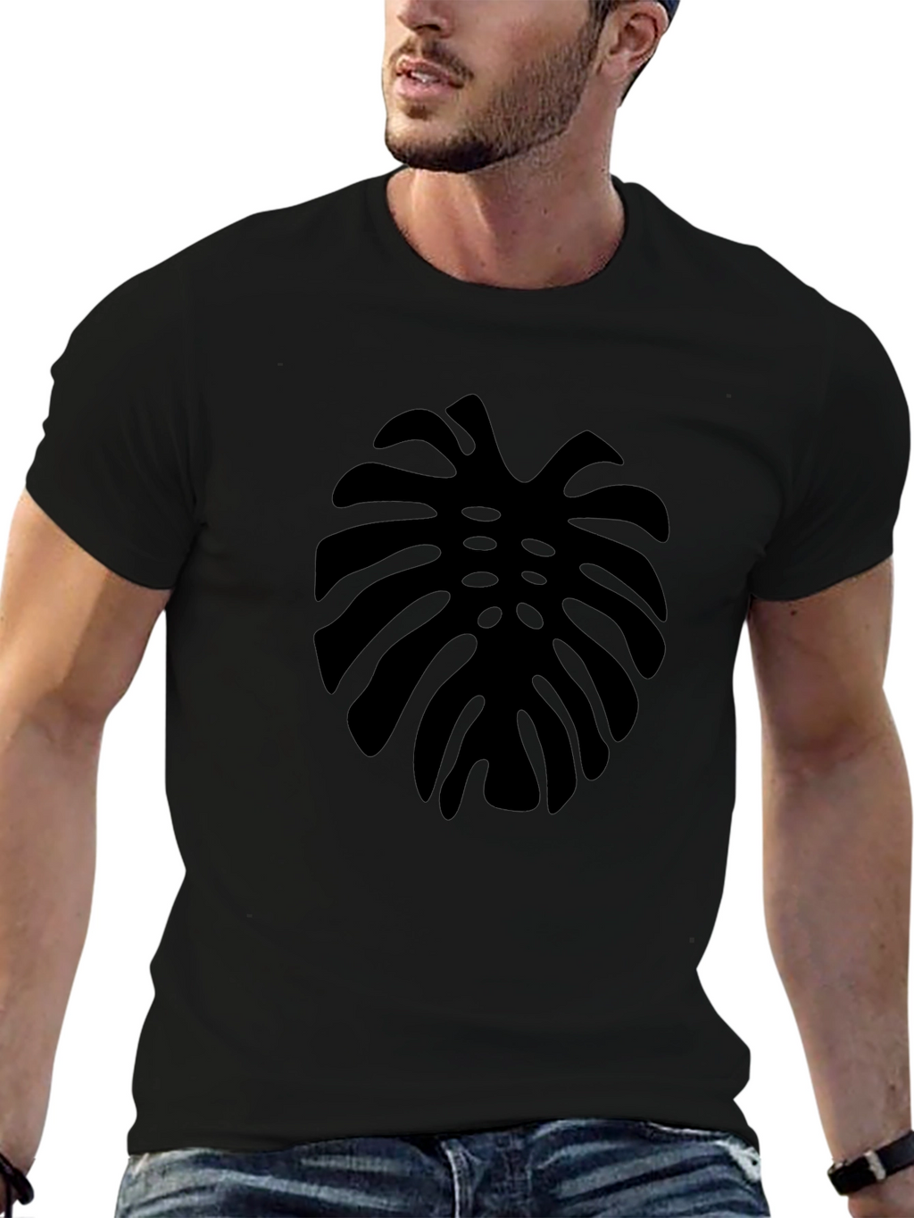 Mens Black Monstera Leaf Graphic Tee
